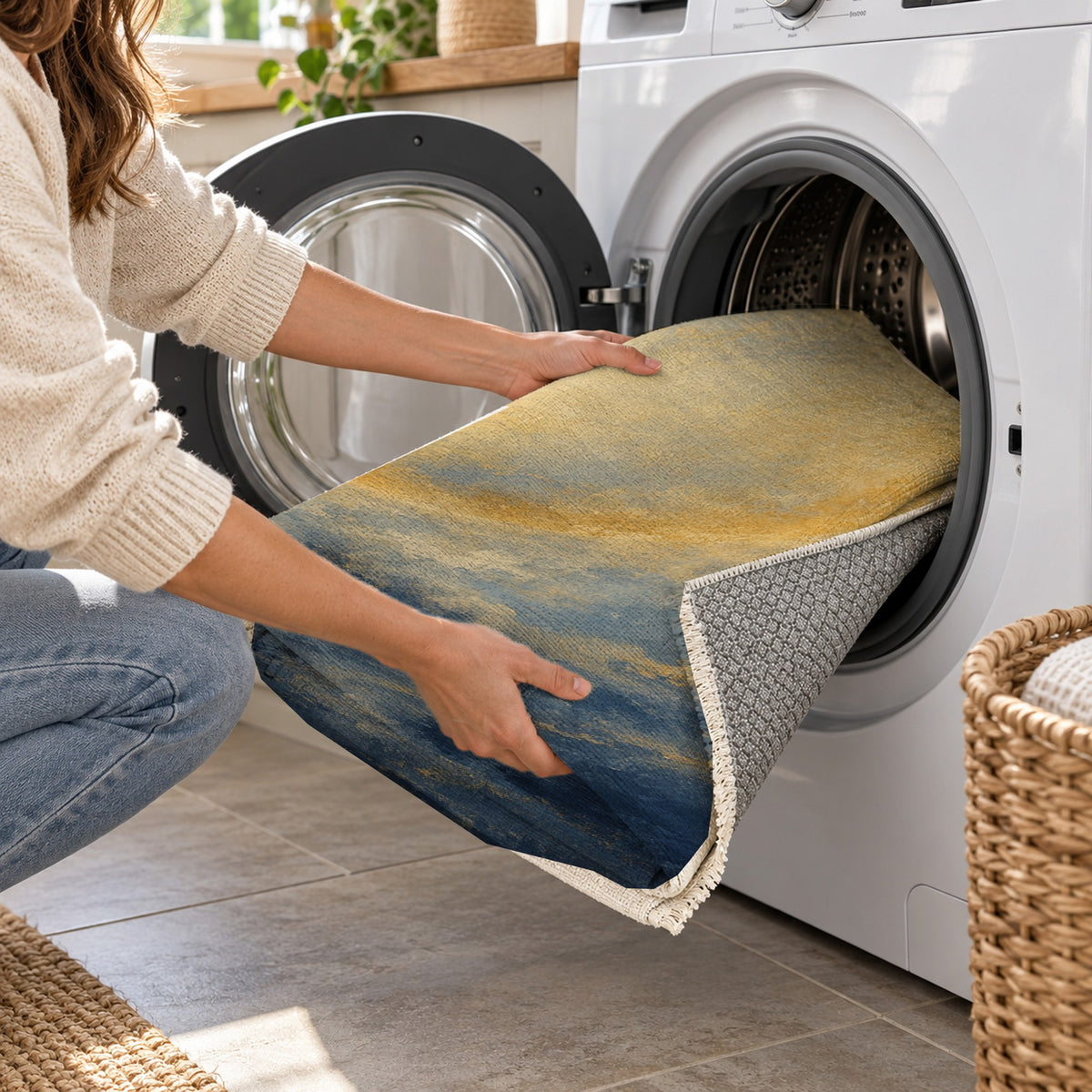Solar Halo Abstract Washable Rug — washing machine