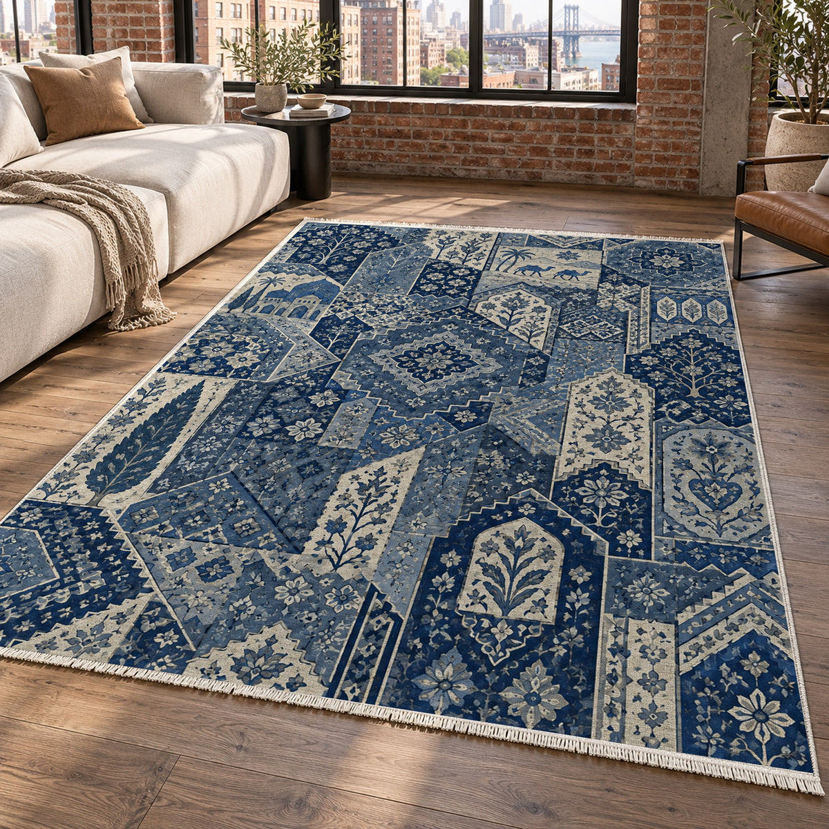 Spice Market Indigo Ethnic Washable Rug — new york living
