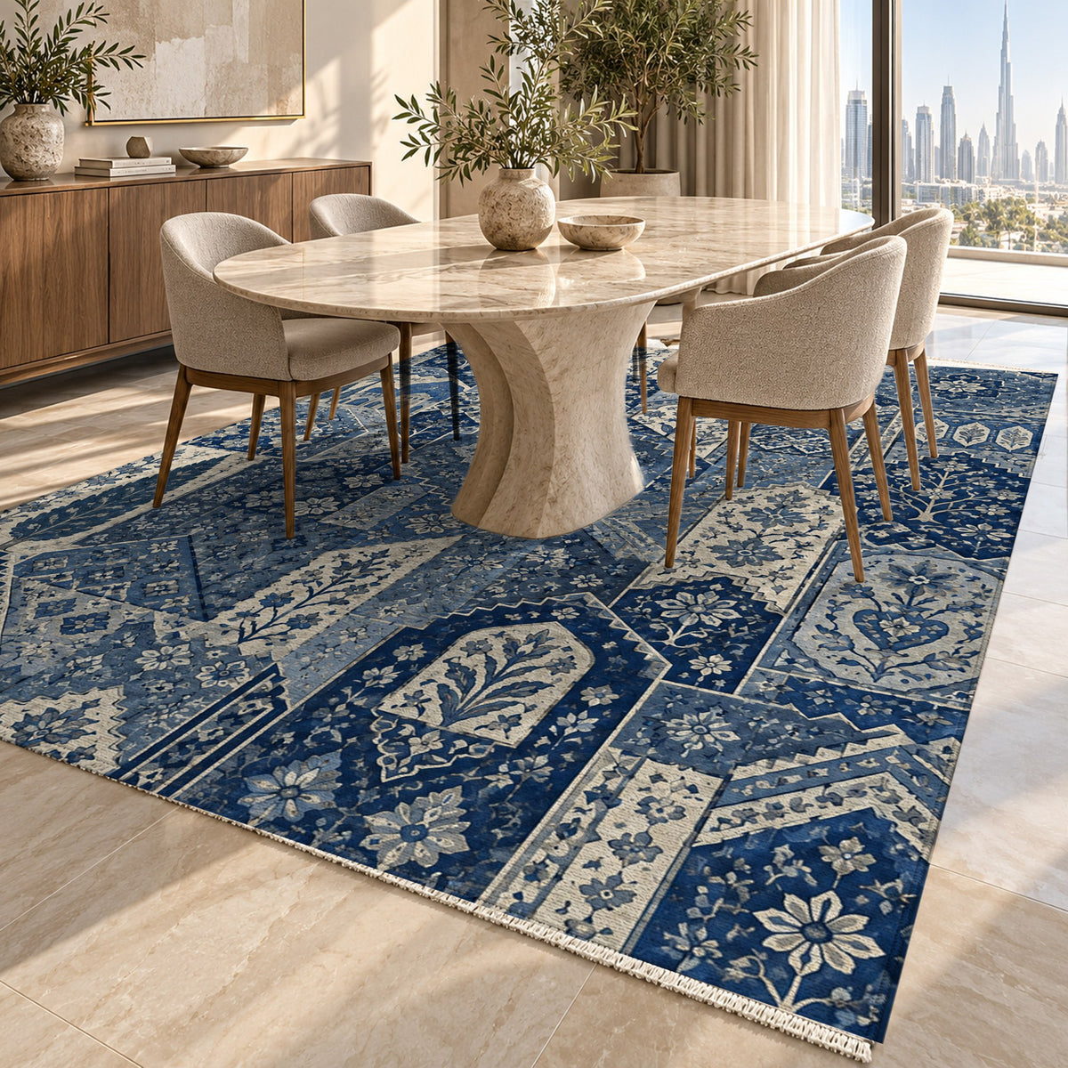 Spice Market Indigo Ethnic Washable Rug — dubai dining