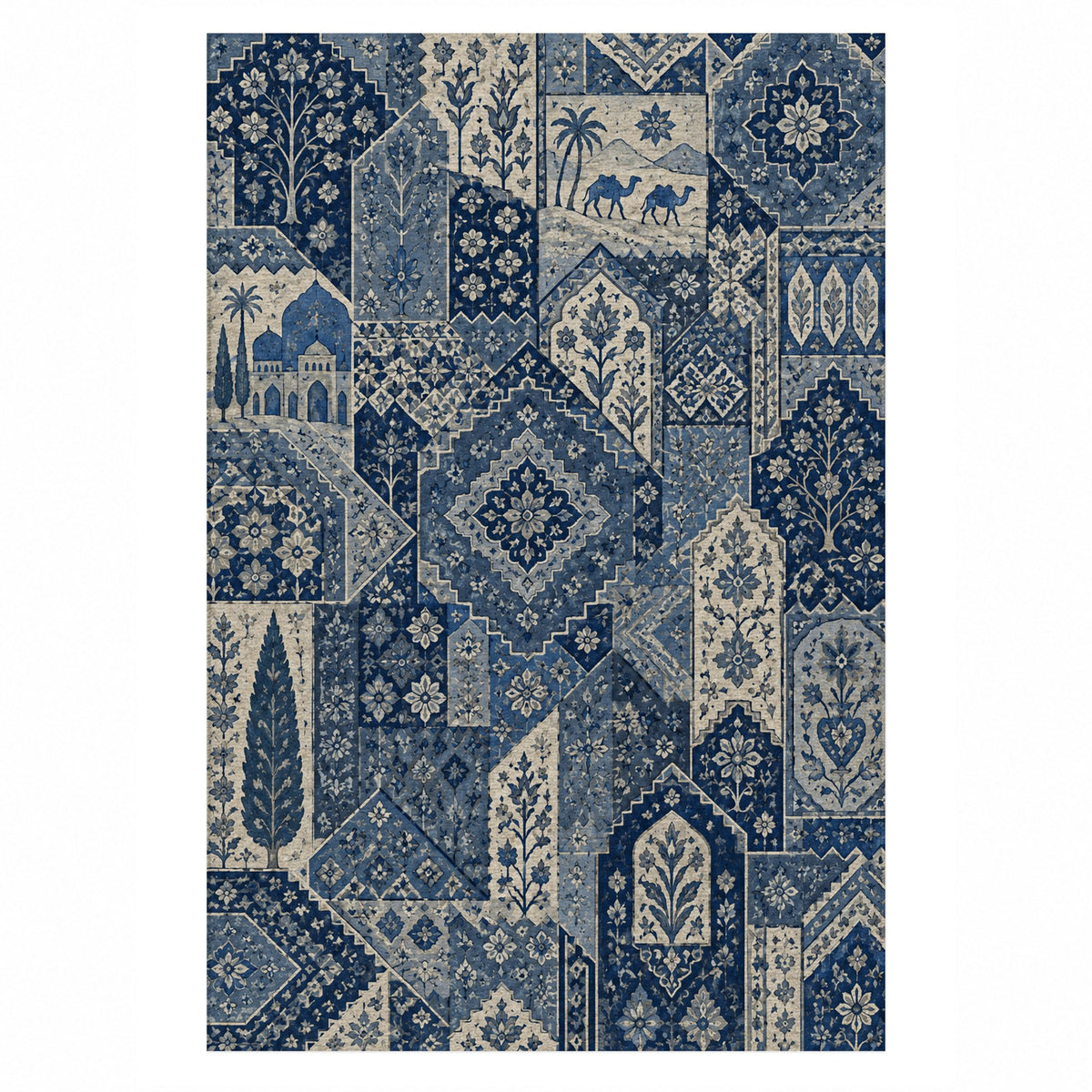 Spice Market Indigo Ethnic Washable Rug — top view