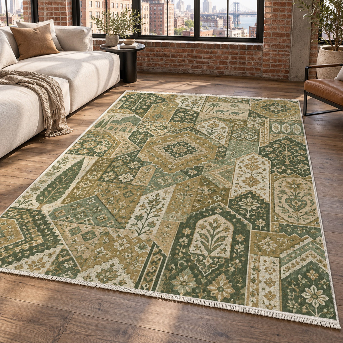 Spice Market Sage Ethnic Washable Rug — new york living