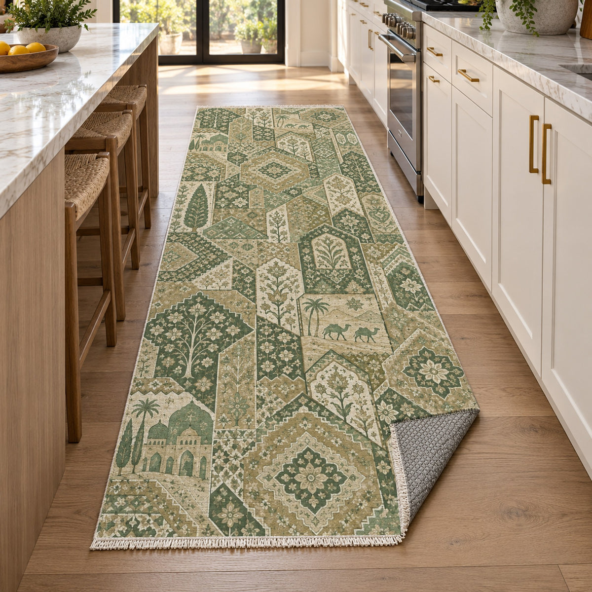 Spice Market Sage Ethnic Washable Rug — new york kitchen runner