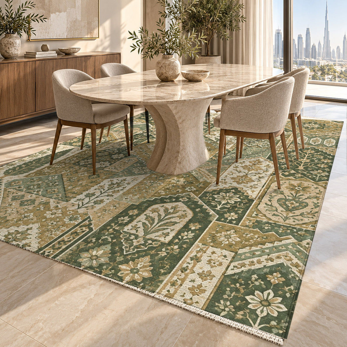 Spice Market Sage Ethnic Washable Rug — dubai dining