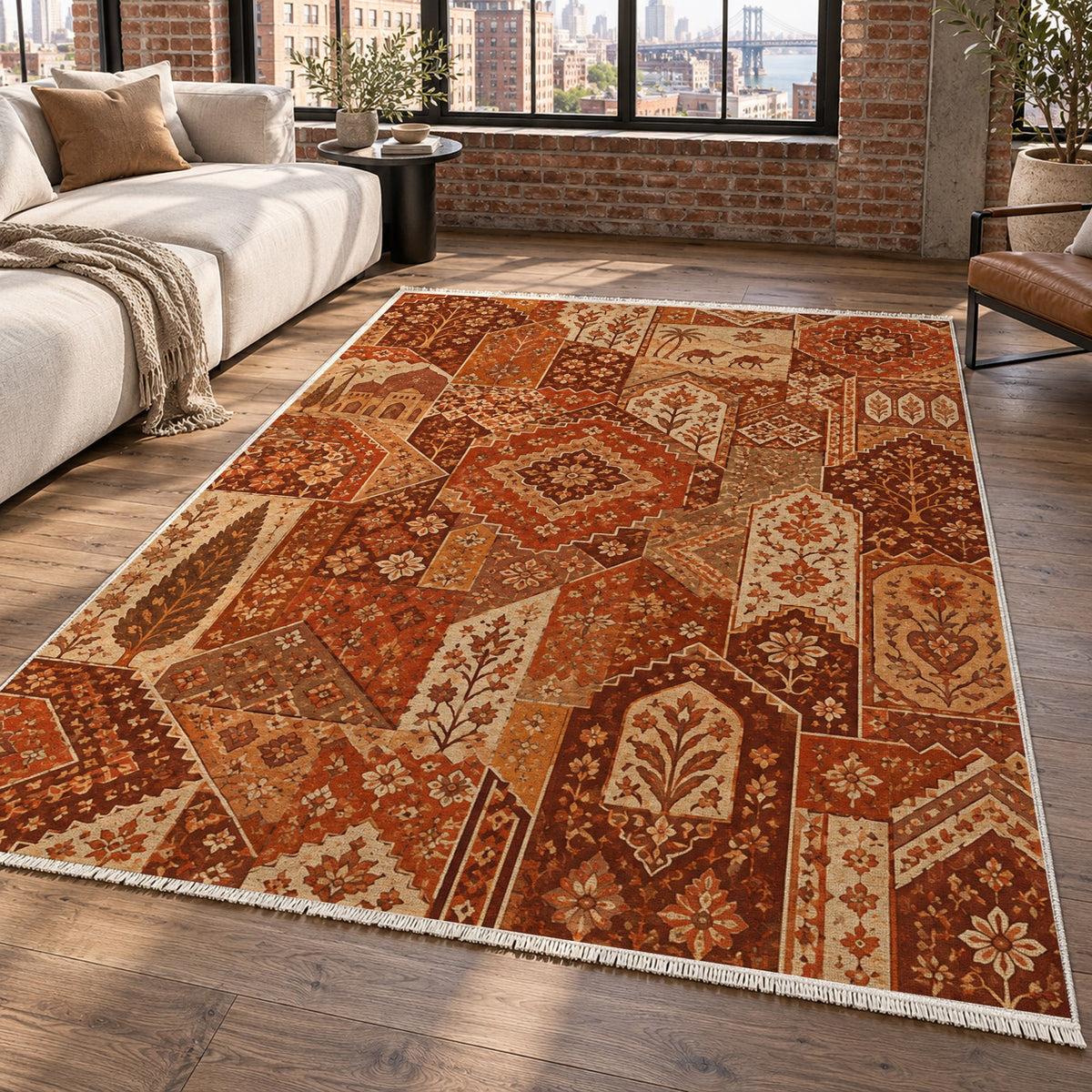 Spice Market Terracotta Ethnic Washable Rug — new york living