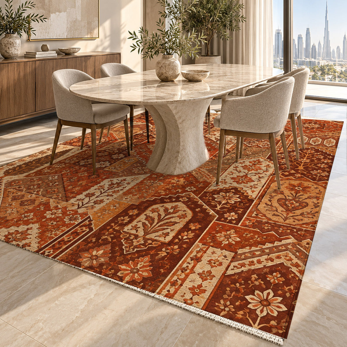 Spice Market Terracotta Ethnic Washable Rug — dubai dining