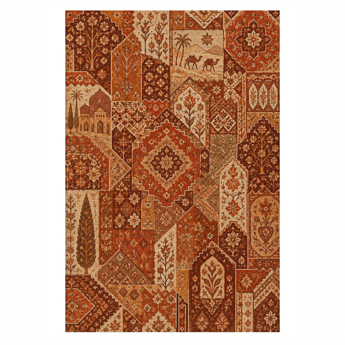 Spice Market Terracotta Ethnic Washable Rug — top view