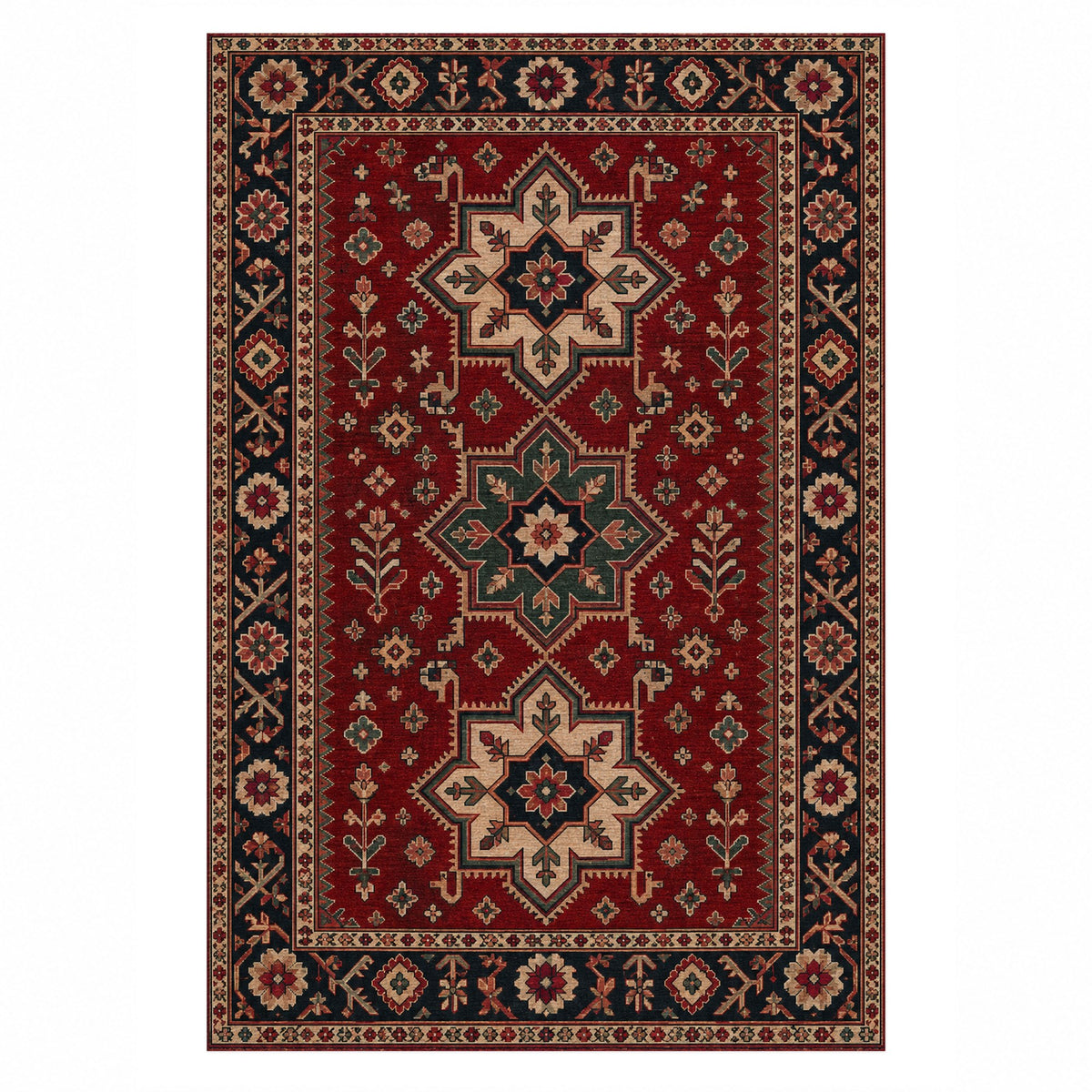Star Procession Ruby Midnight Ethnic Washable Rug — top view