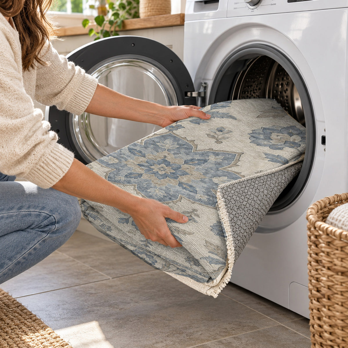 Starlight Ushak Blue Ivory Classic Washable Rug — washing machine