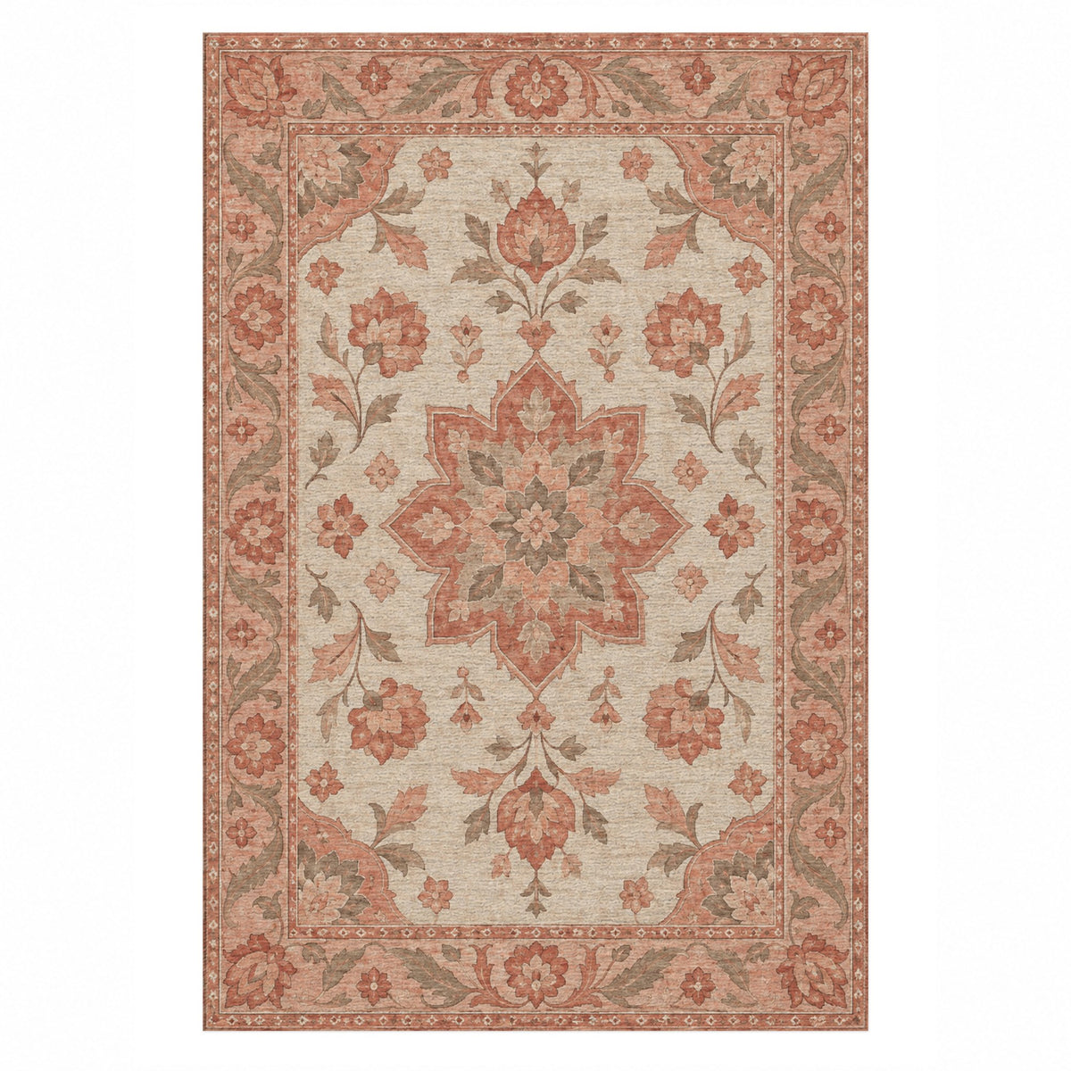 Starlight Ushak Coral Sand Classic Washable Rug — top view
