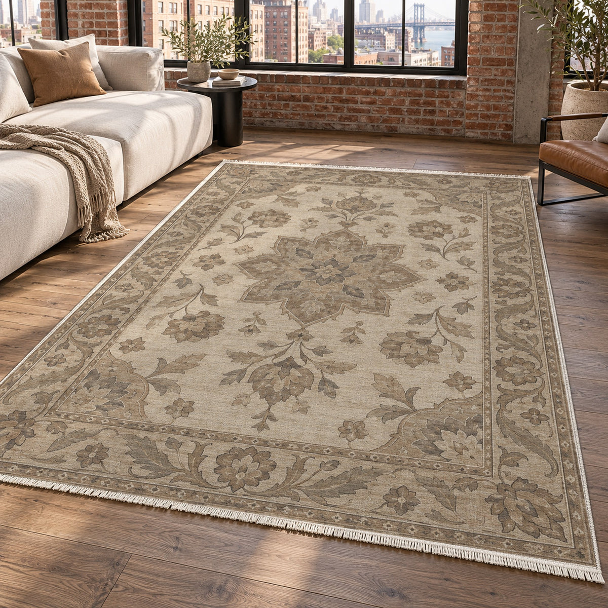 Starlight Ushak Ivory Taupe Classic Washable Rug — new york living