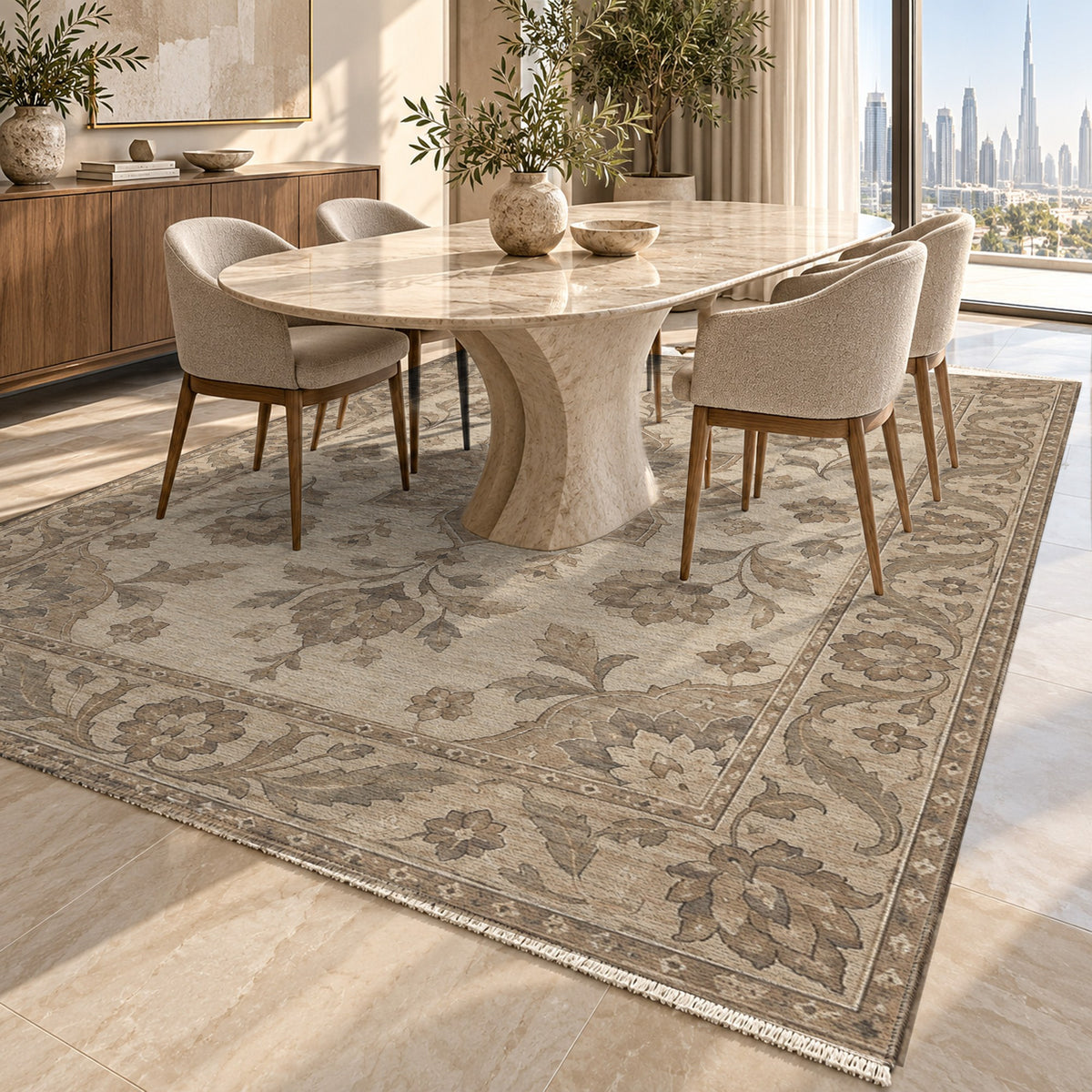 Starlight Ushak Ivory Taupe Classic Washable Rug — dubai dining