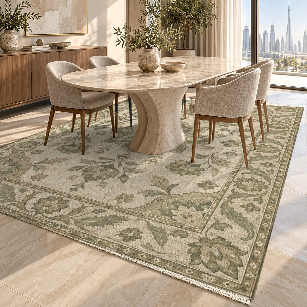 Starlight Ushak Sage Cream Classic Washable Rug — dubai dining