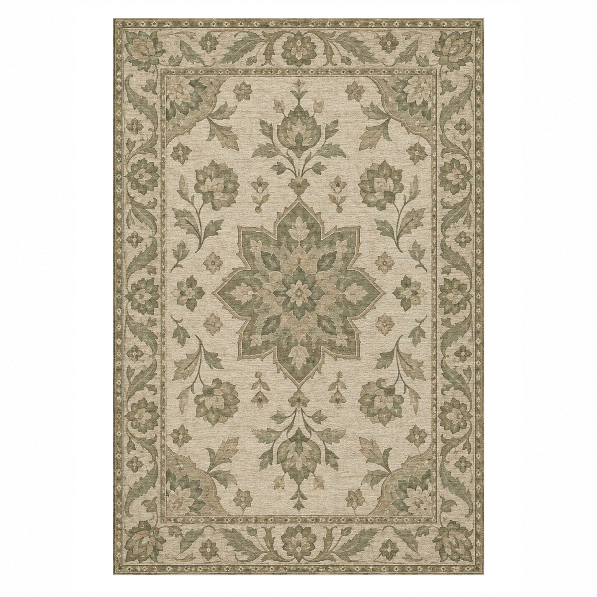 Starlight Ushak Sage Cream Classic Washable Rug — top view