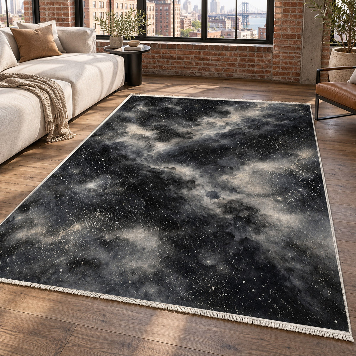 Stellar Dust Charcoal Abstract Washable Rug — new york living