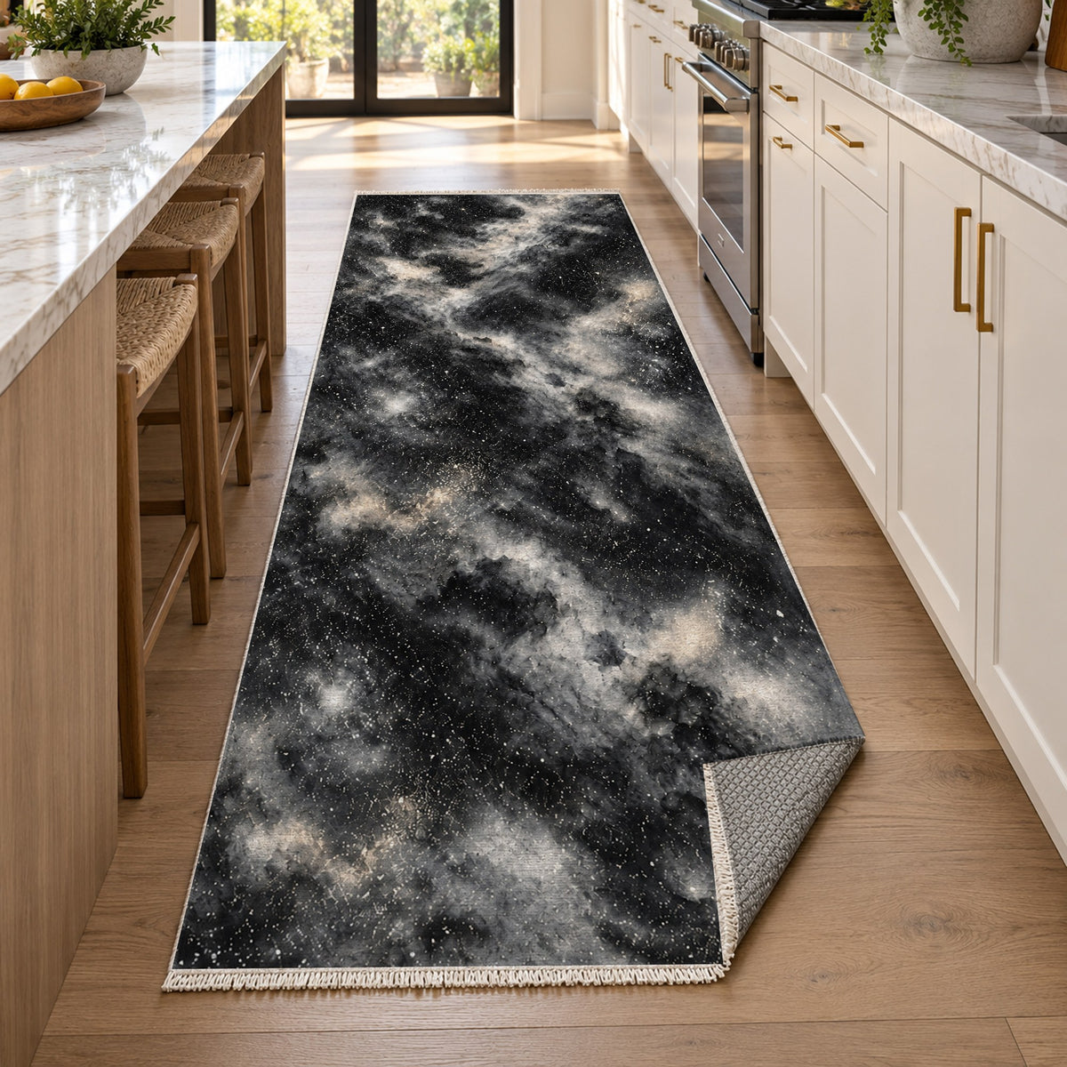 Stellar Dust Charcoal Abstract Washable Rug — new york kitchen runner