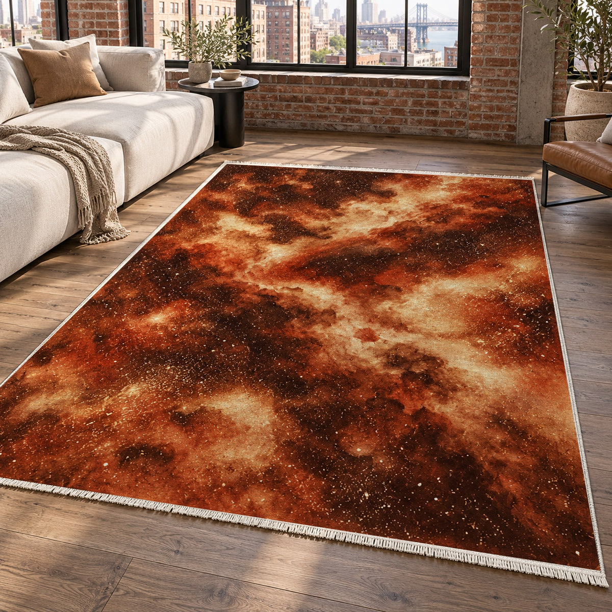 Stellar Dust Terracotta Abstract Washable Rug — new york living