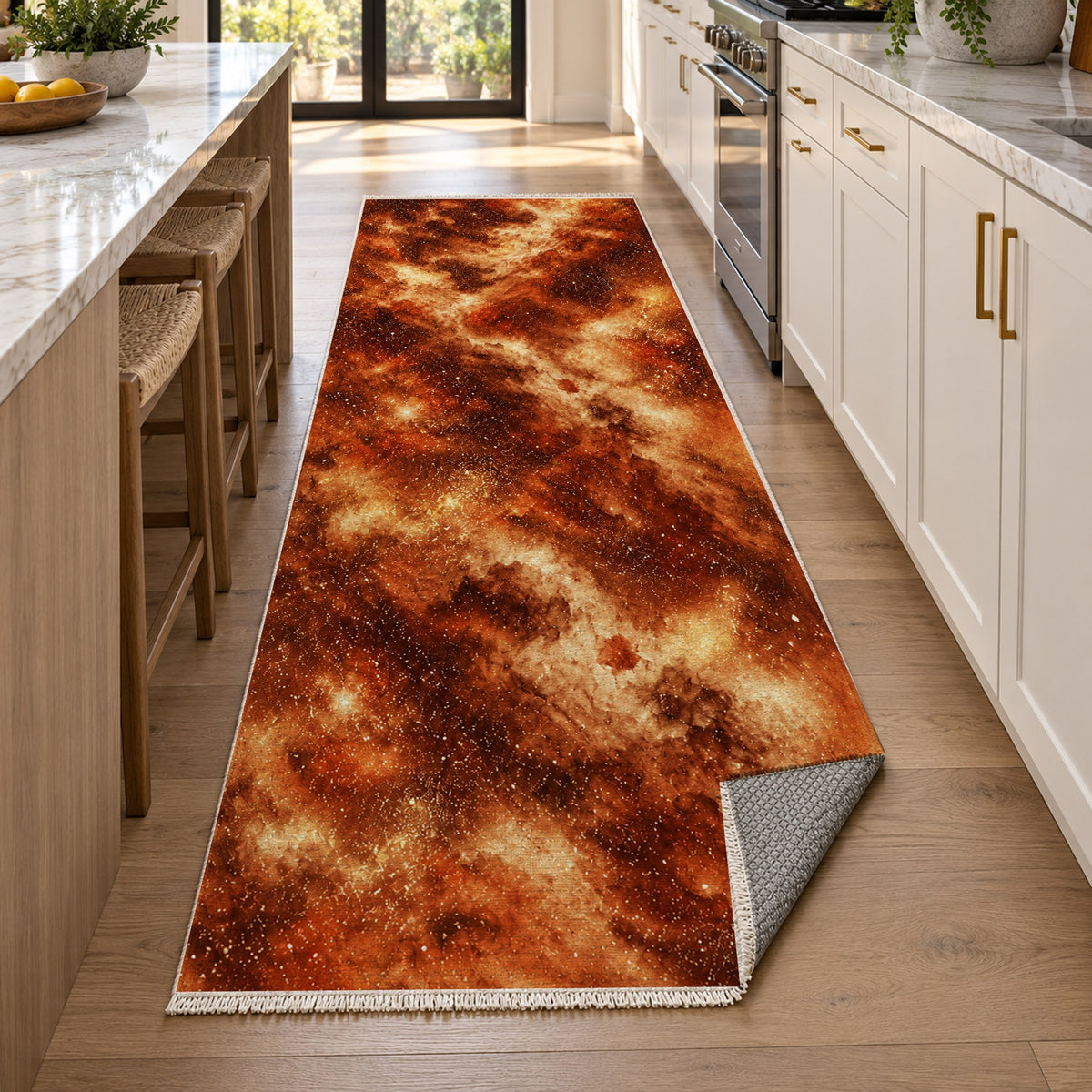 Stellar Dust Terracotta Abstract Washable Rug — new york kitchen runner