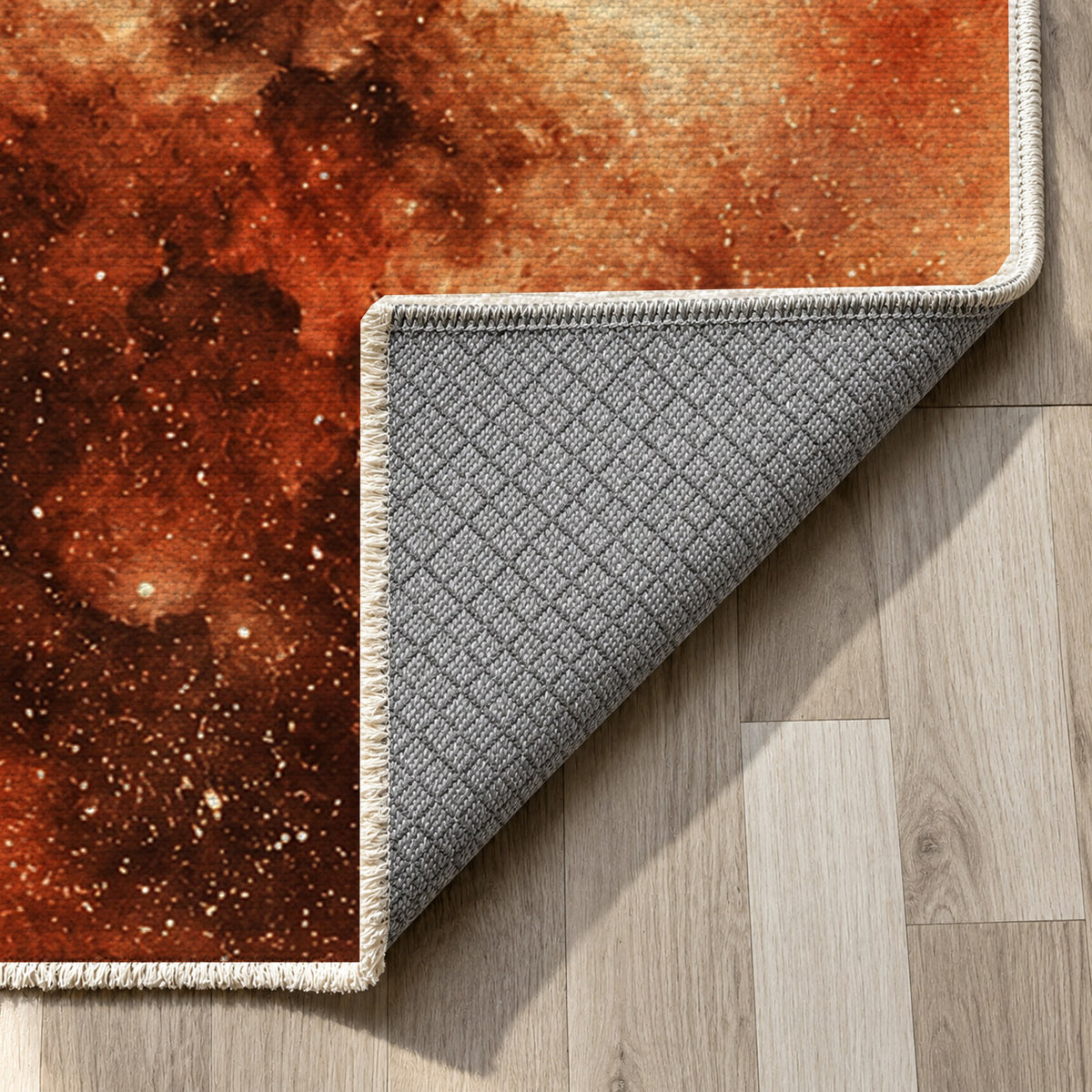 Stellar Dust Terracotta Abstract Washable Rug — backing close up