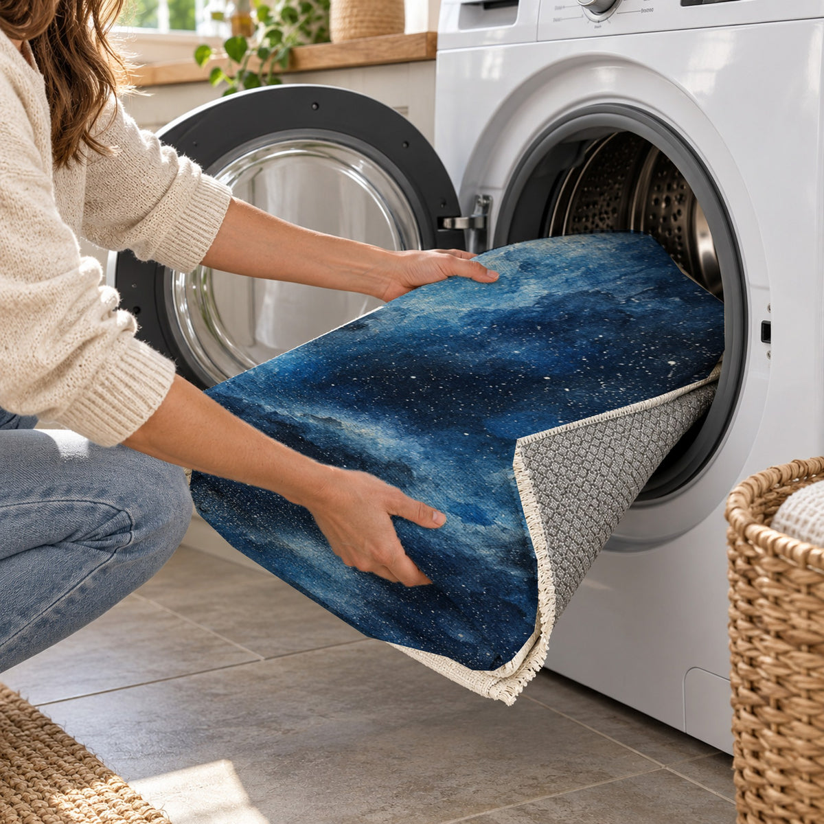 Stellar Dust Abstract Washable Rug — washing machine