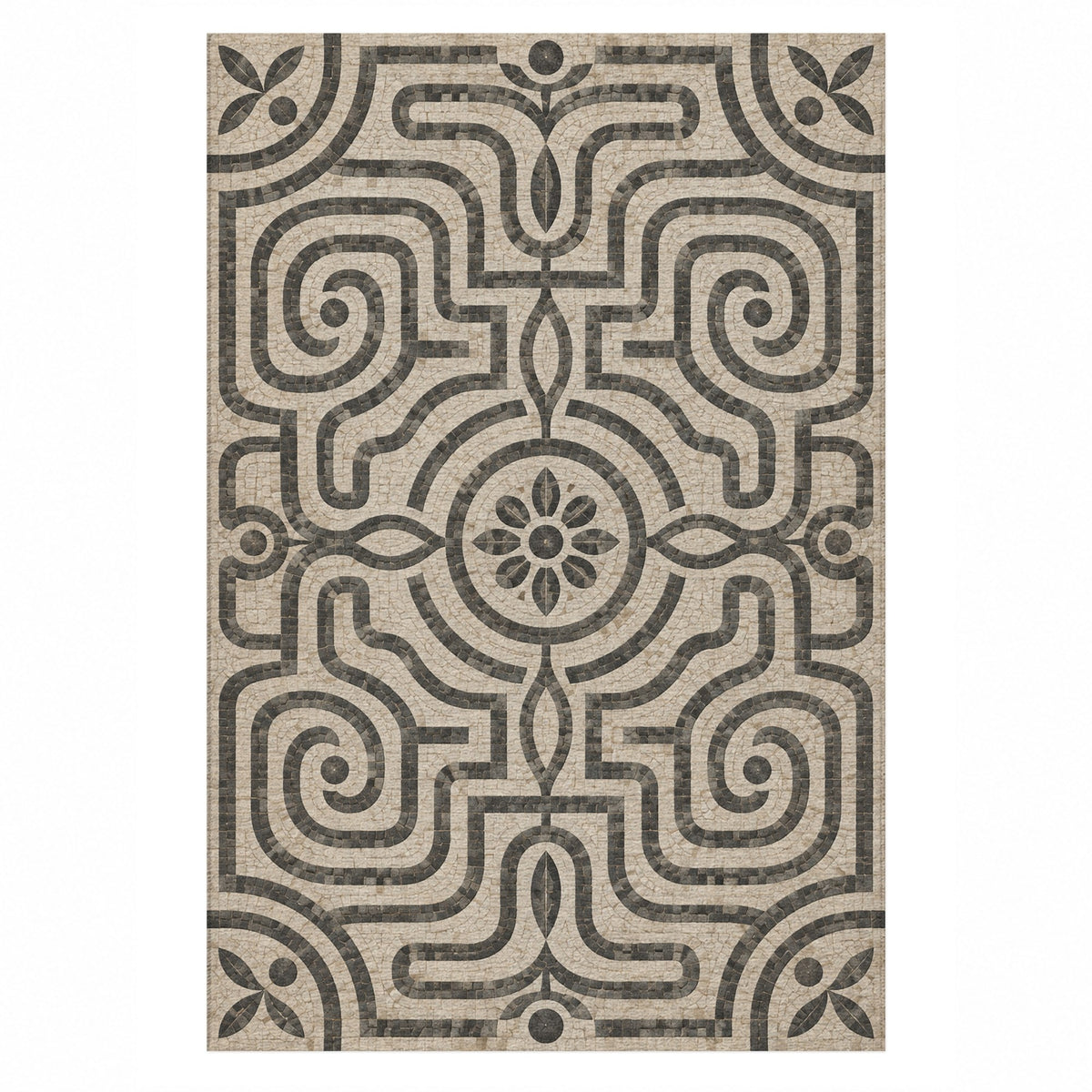 Stone Labyrinth Geometric Washable Rug — top view