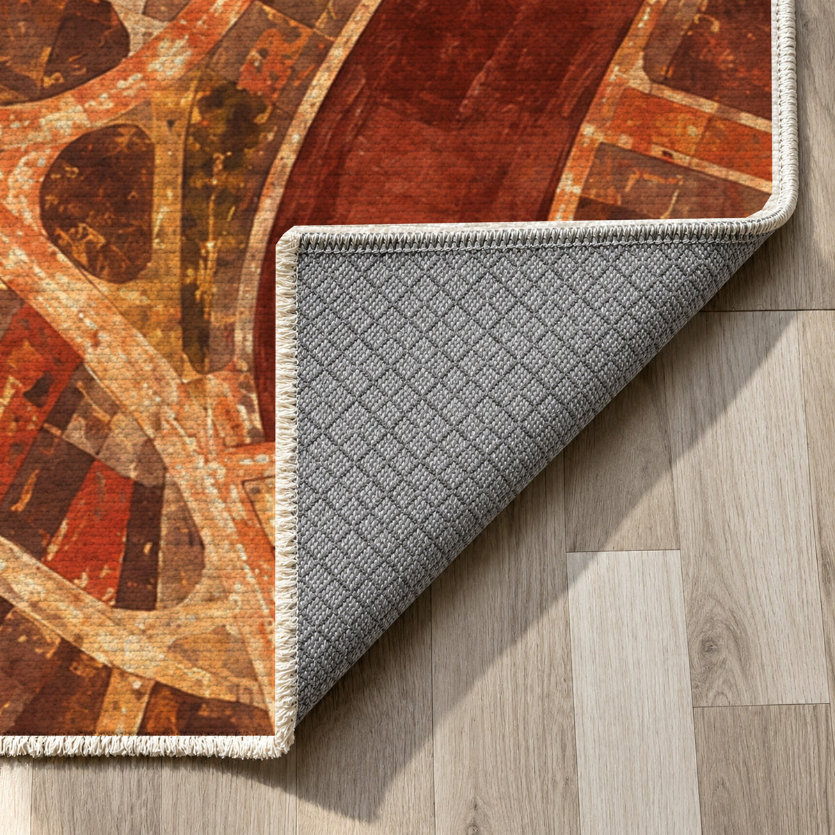 Street Grid Terracotta Modern Washable Rug — backing close up