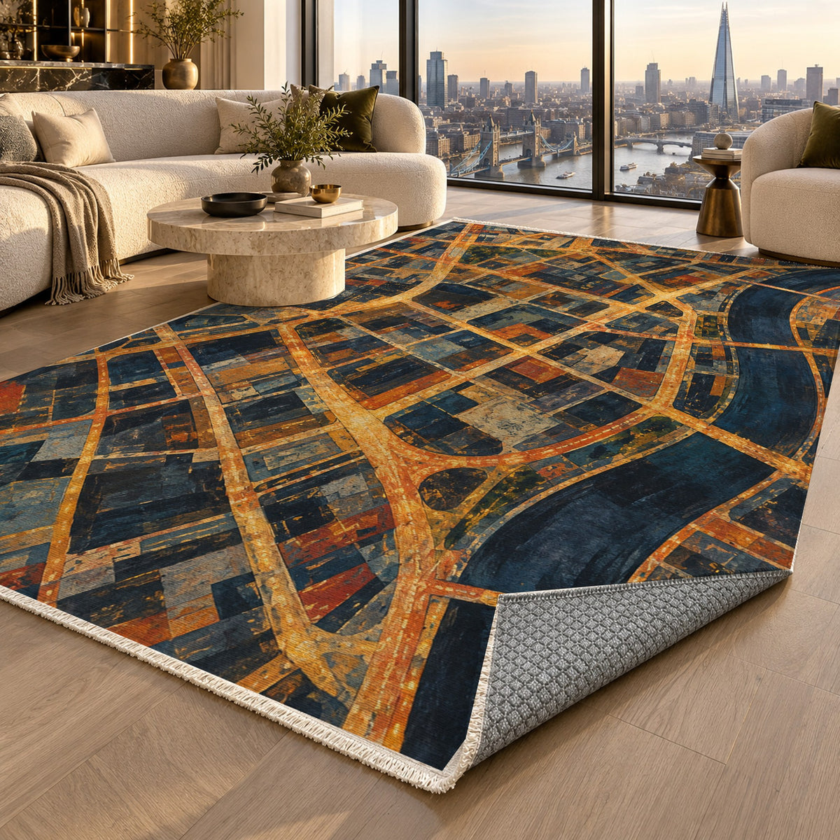 Street Grid Modern Washable Rug — london luxury living