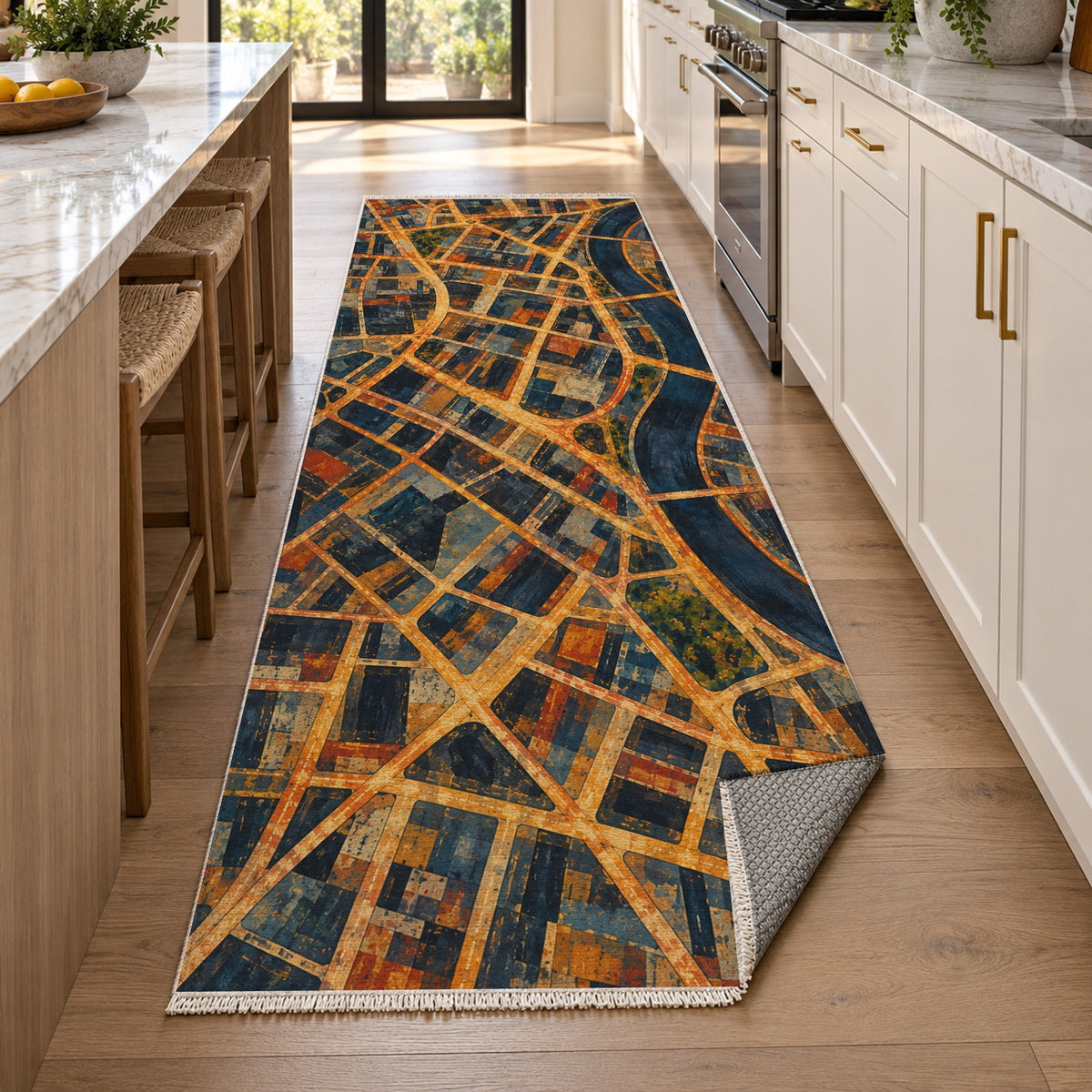 Street Grid Modern Washable Rug — new york kitchen runner