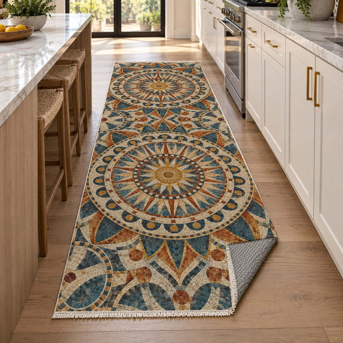 Sun Wheel Geometric Washable Rug — new york kitchen runner