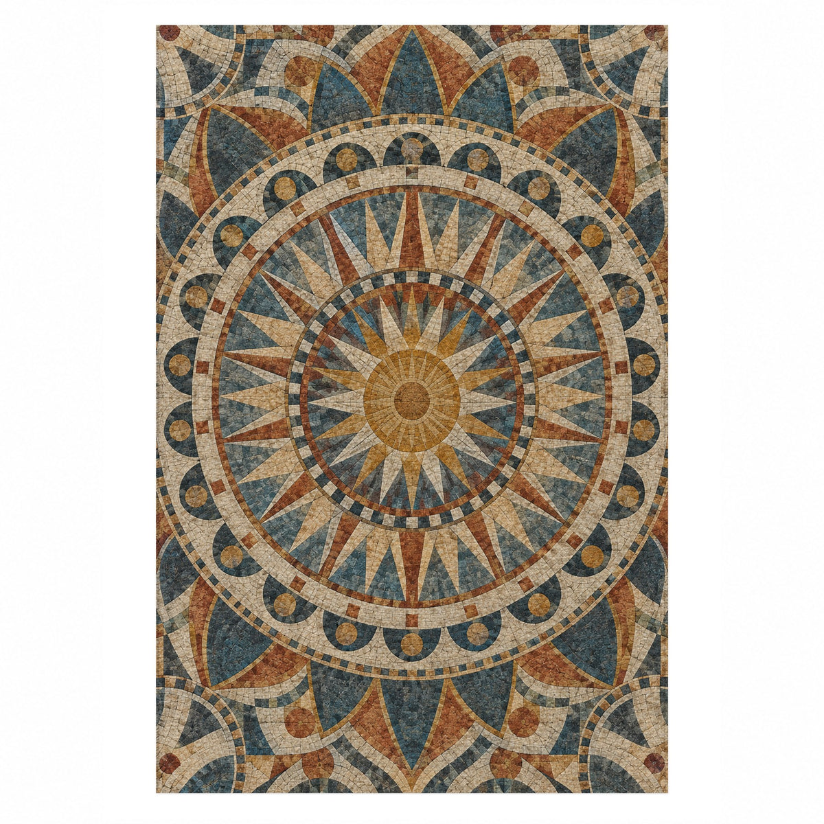 Sun Wheel Geometric Washable Rug — top view