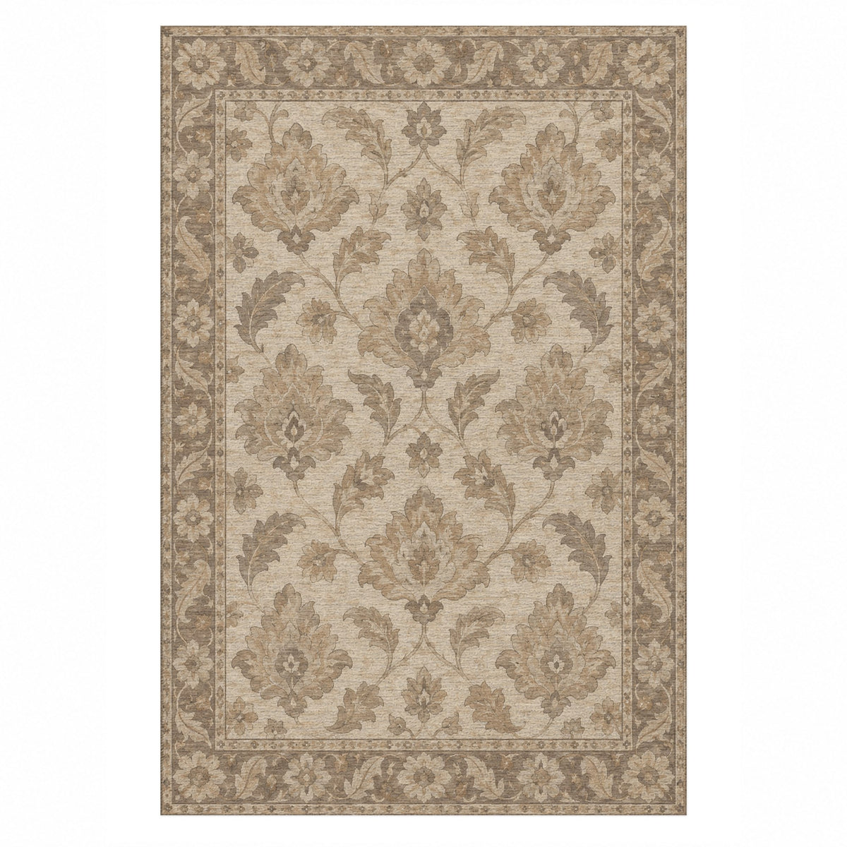 Sunlit Palmettes Ivory Taupe Classic Washable Rug — top view