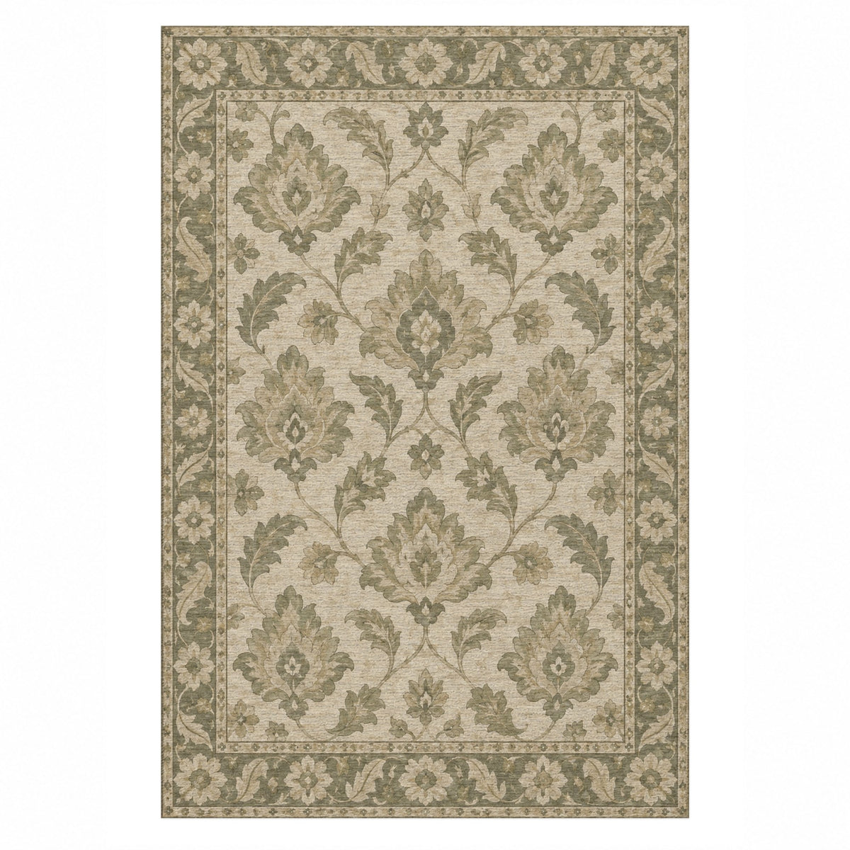 Sunlit Palmettes Sage Cream Classic Washable Rug — top view