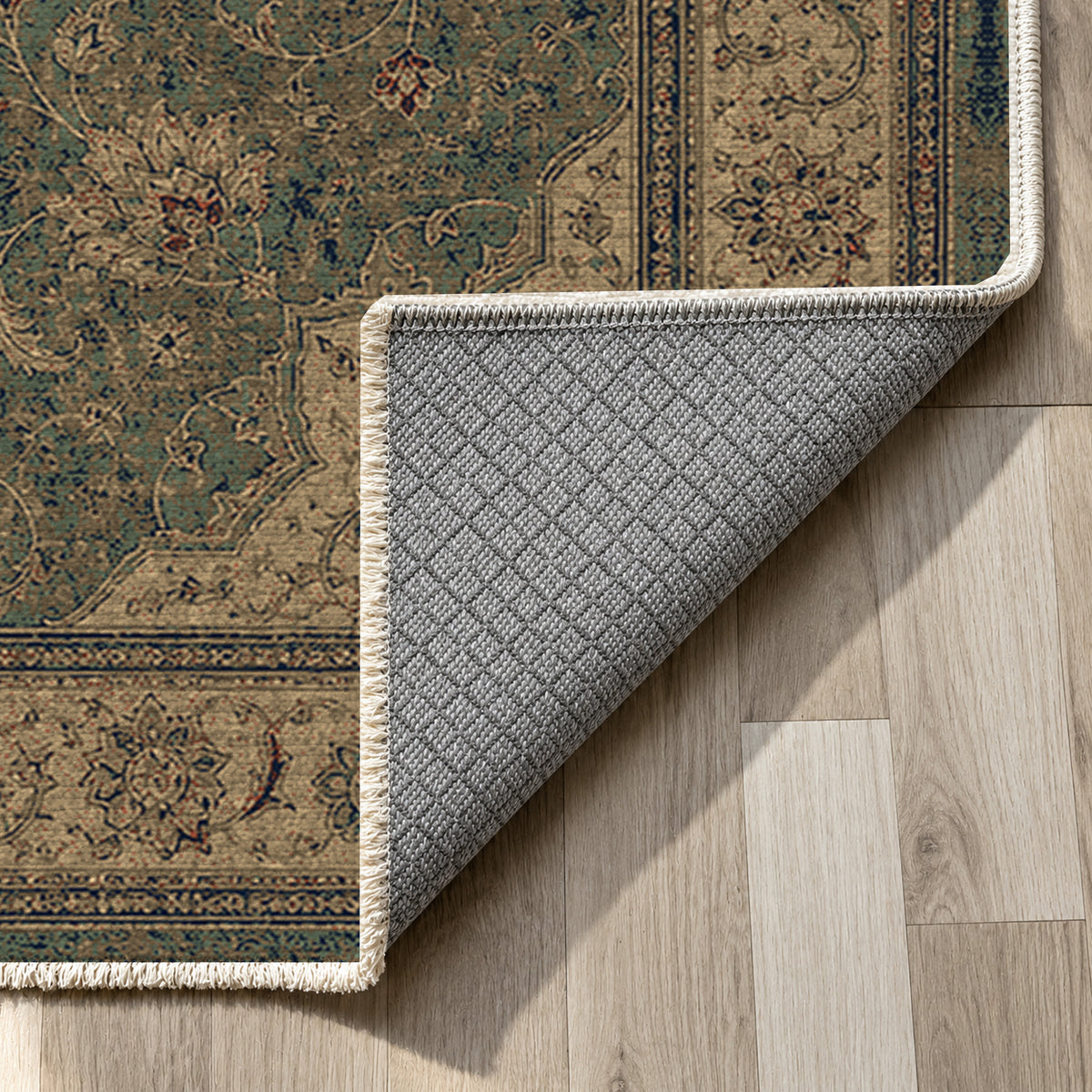 Tabriz Blue Classic Washable Rug — backing close up