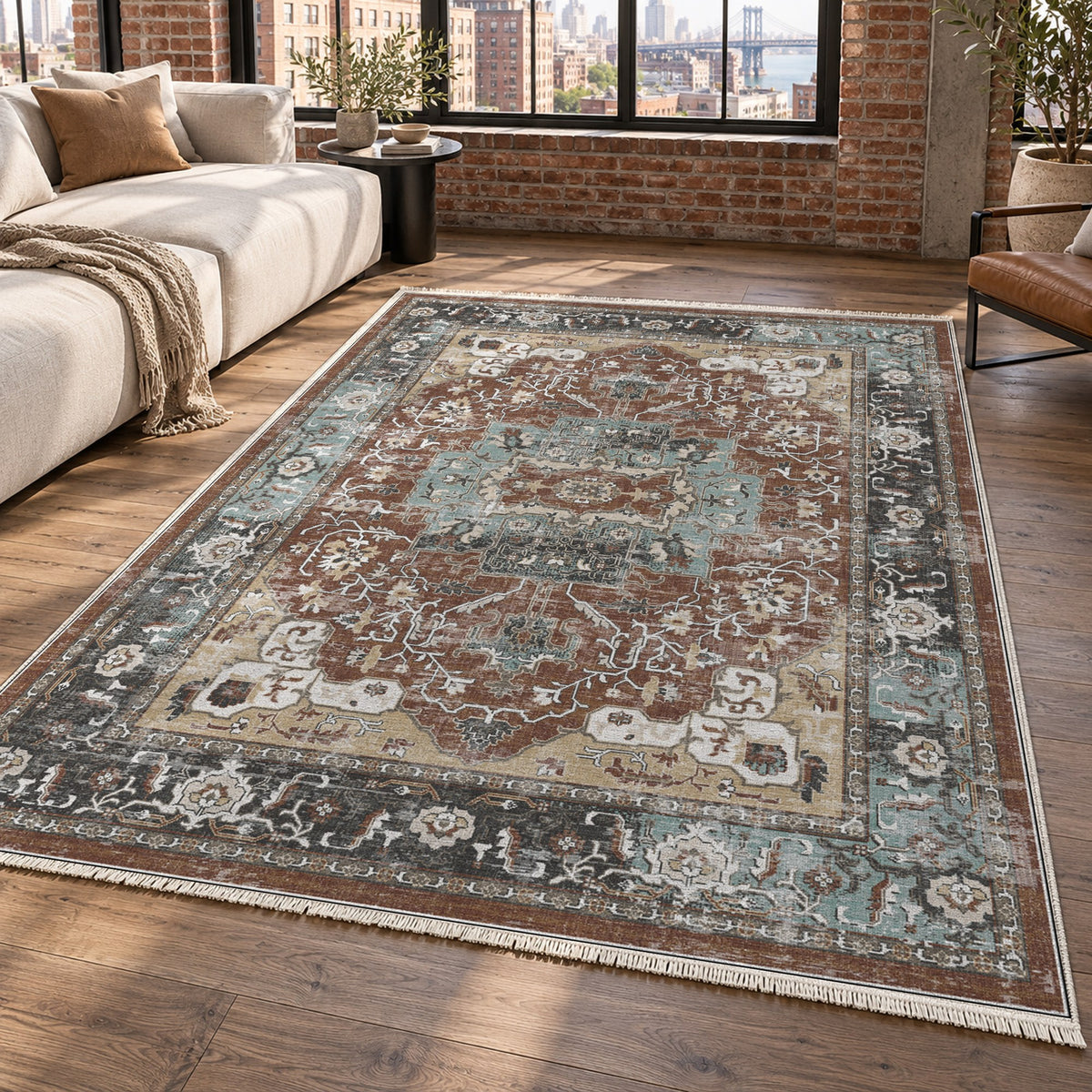 Tabriz Medallion Chocolate Vintage Washable Rug — new york living
