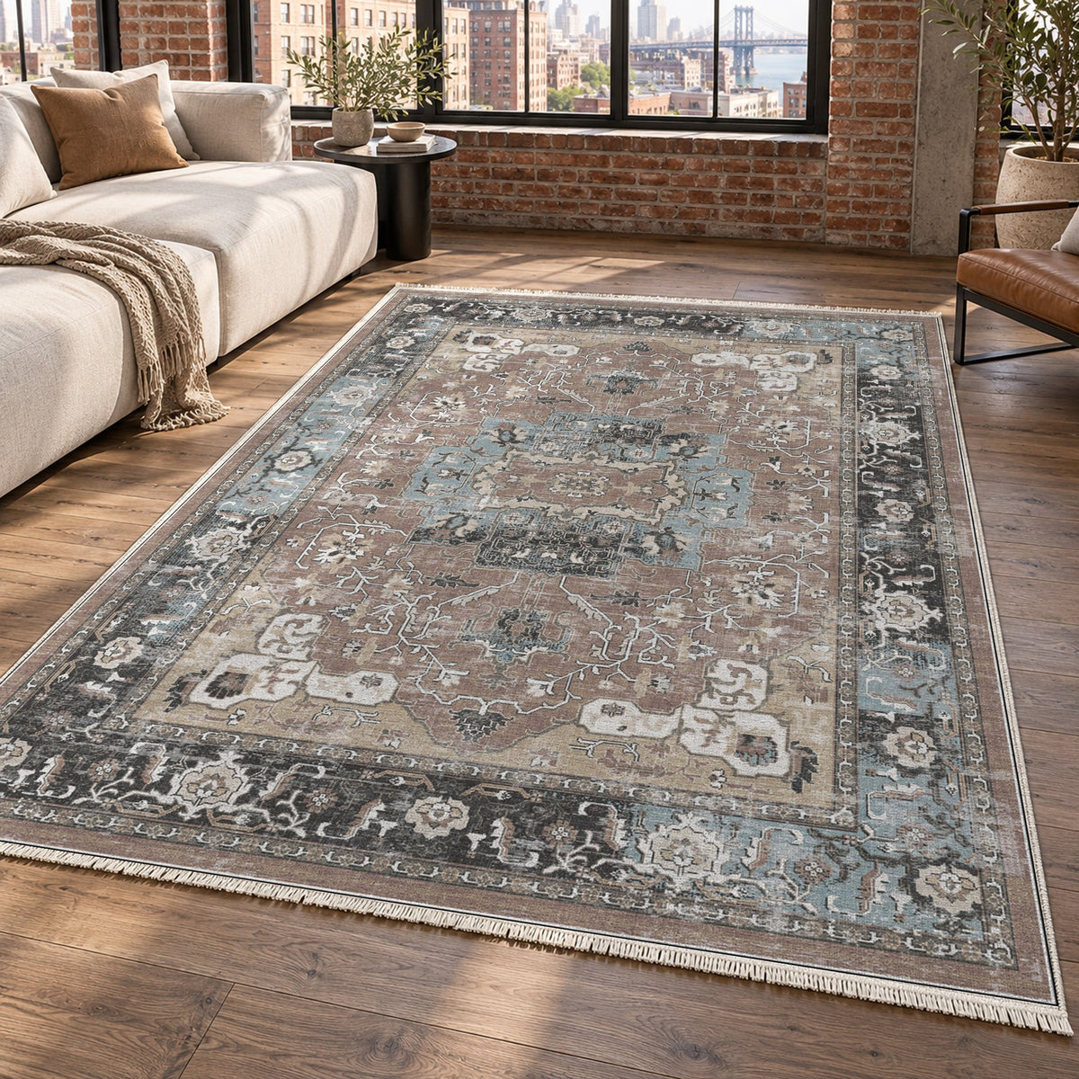 Tabriz Medallion Taupe Vintage Washable Rug — new york living
