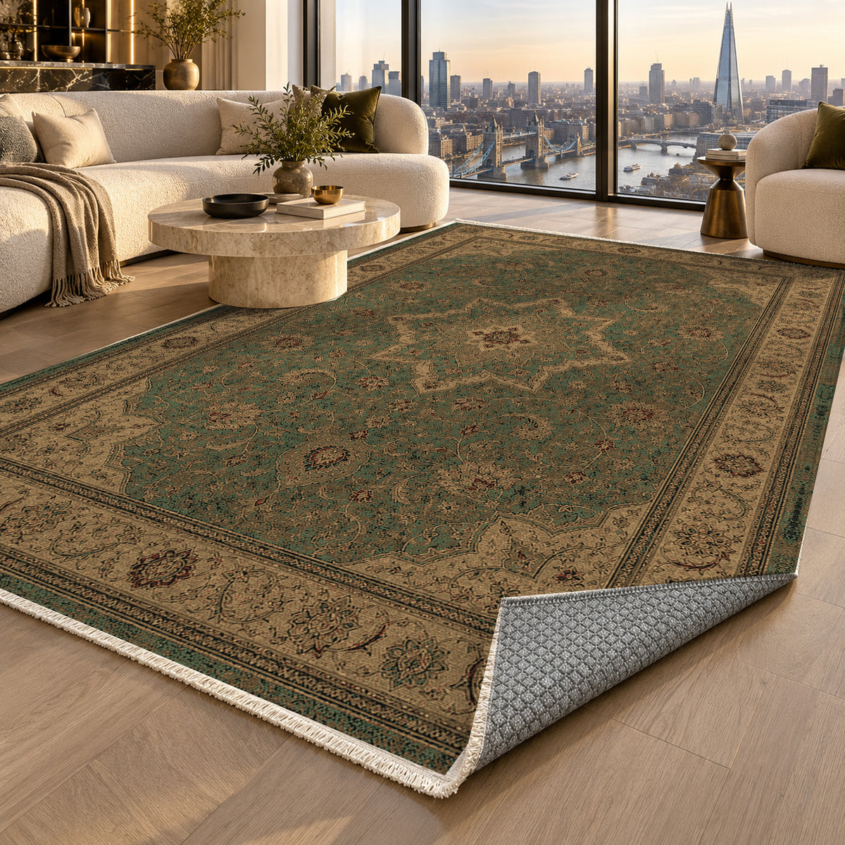 Tabriz Sage Classic Washable Rug — london luxury living