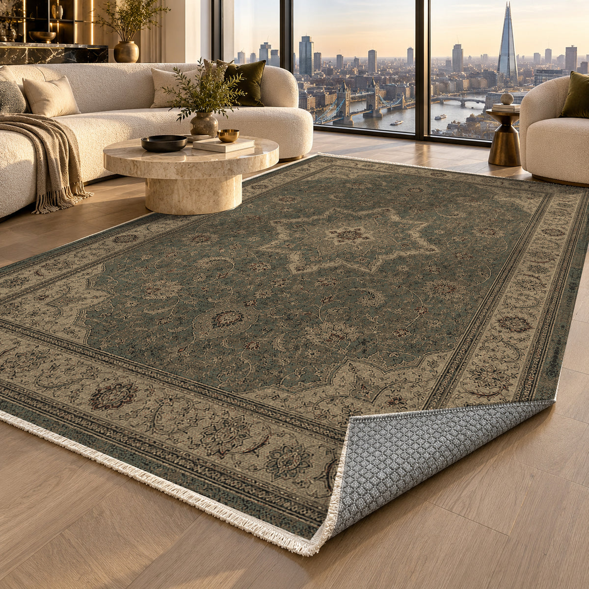 Tabriz Taupe Classic Washable Rug — london luxury living