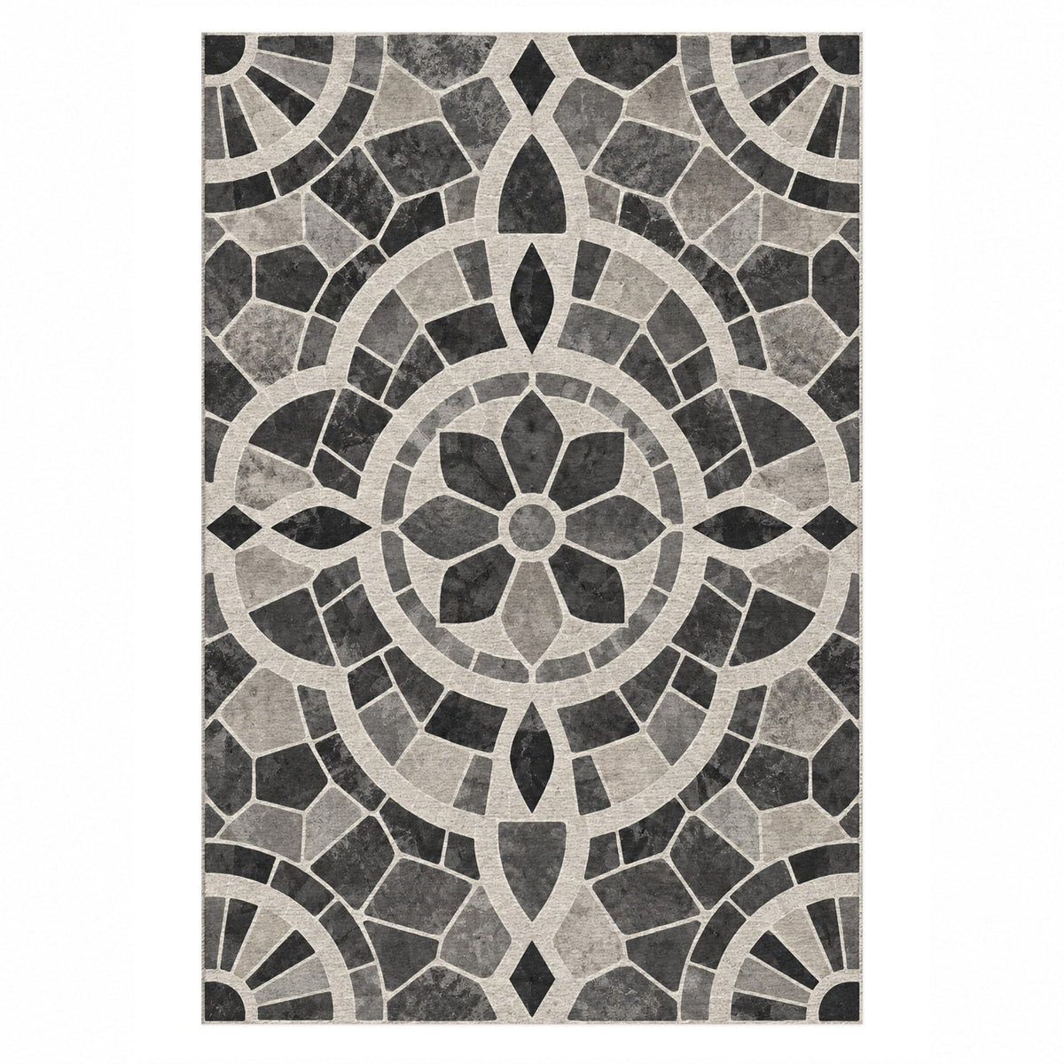 Terracotta Tiles Charcoal Geometric Washable Rug — top view