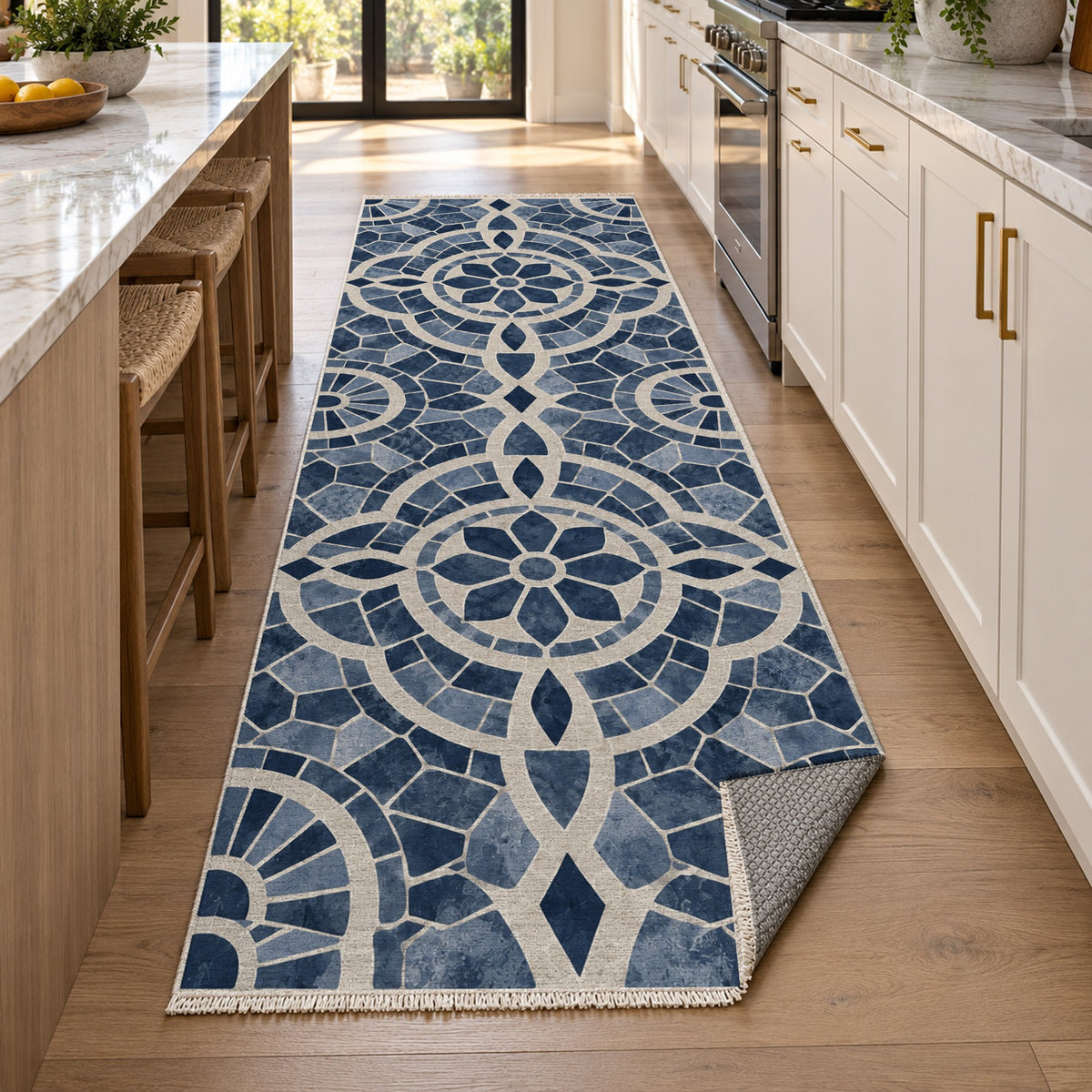 Terracotta Tiles Indigo Geometric Washable Rug — new york kitchen runner