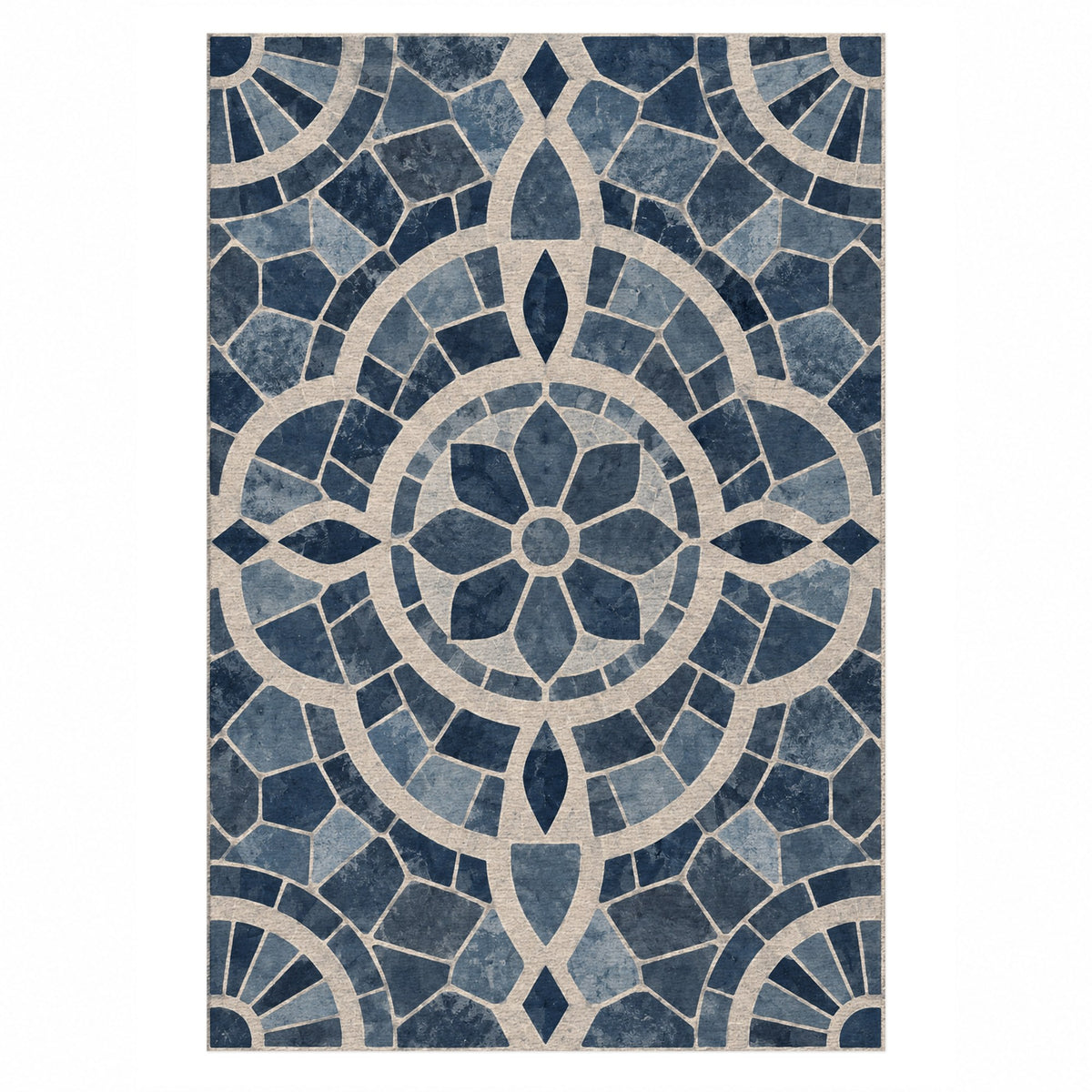 Terracotta Tiles Indigo Geometric Washable Rug — top view