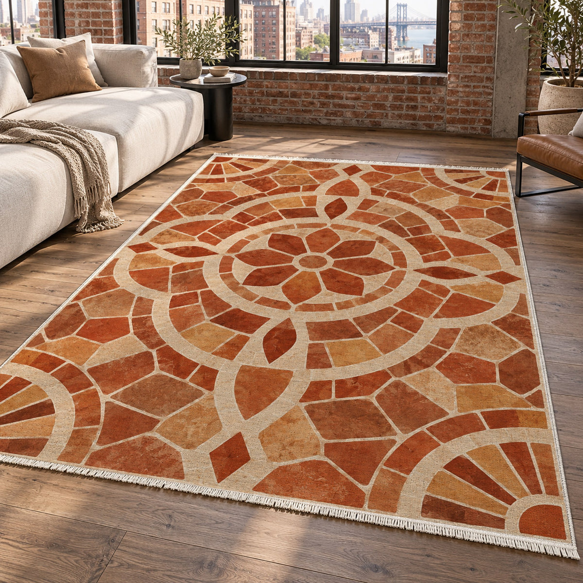 Terracotta Tiles Terracotta Geometric Washable Rug — new york living
