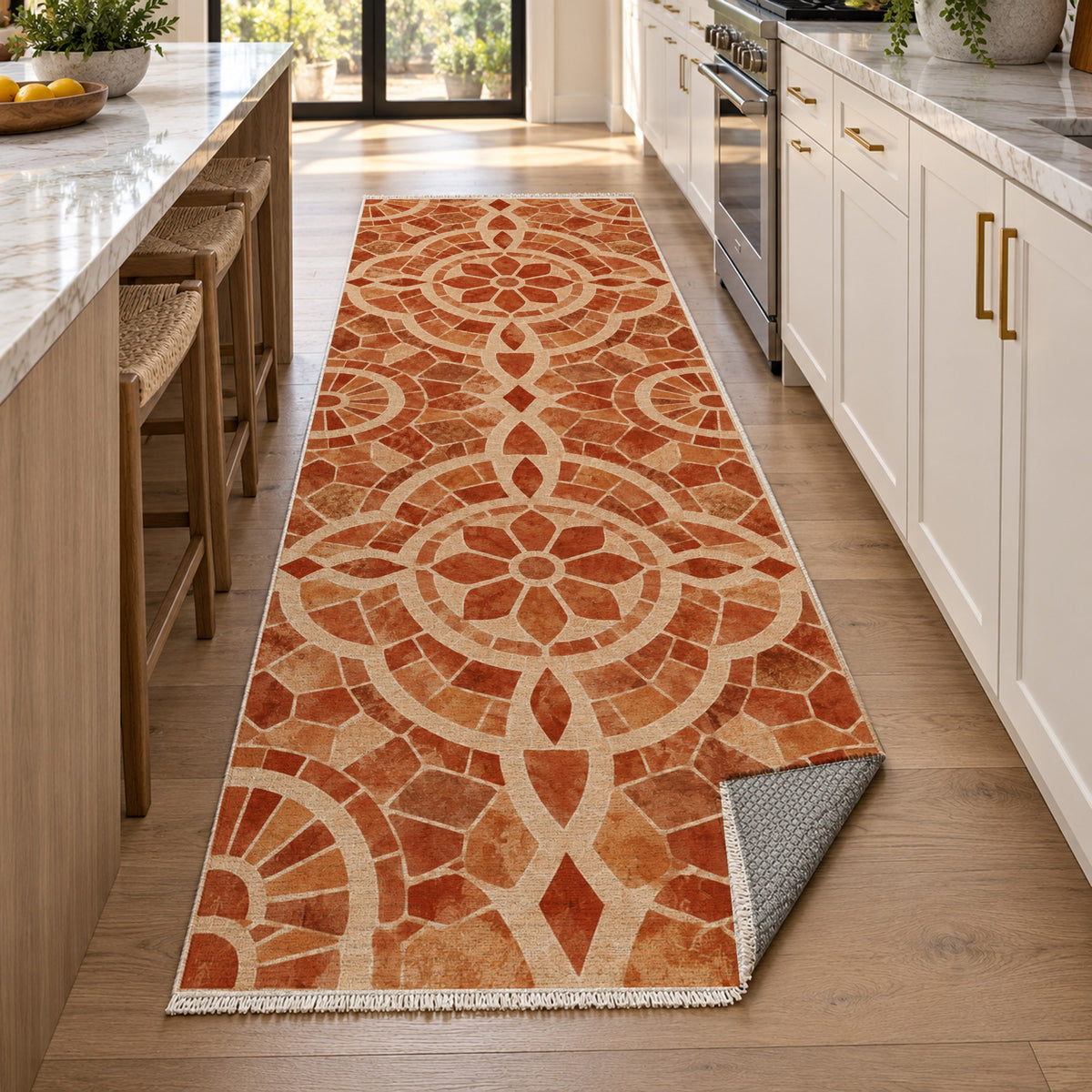 Terracotta Tiles Terracotta Geometric Washable Rug — new york kitchen runner