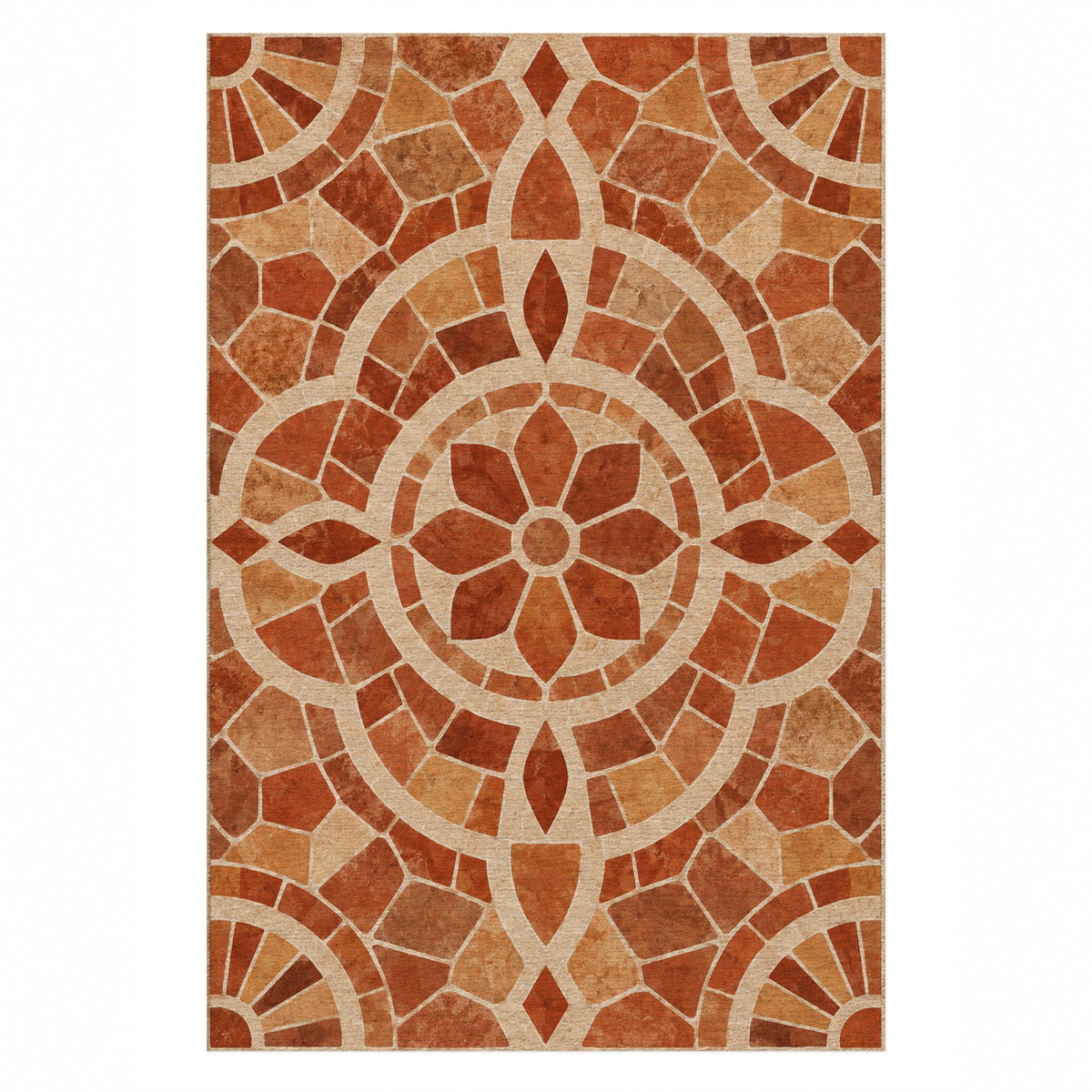 Terracotta Tiles Terracotta Geometric Washable Rug — top view