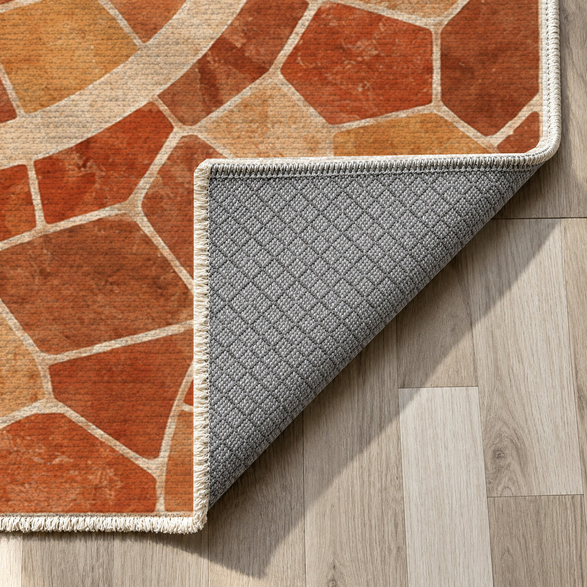 Terracotta Tiles Terracotta Geometric Washable Rug — backing close up