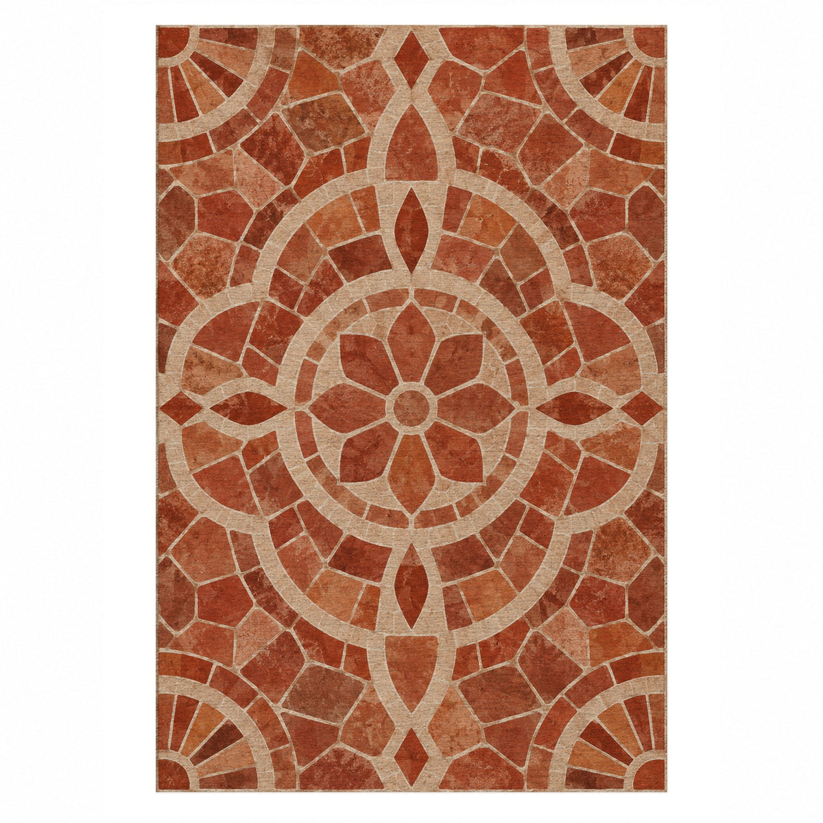 Terracotta Tiles Geometric Washable Rug — top view