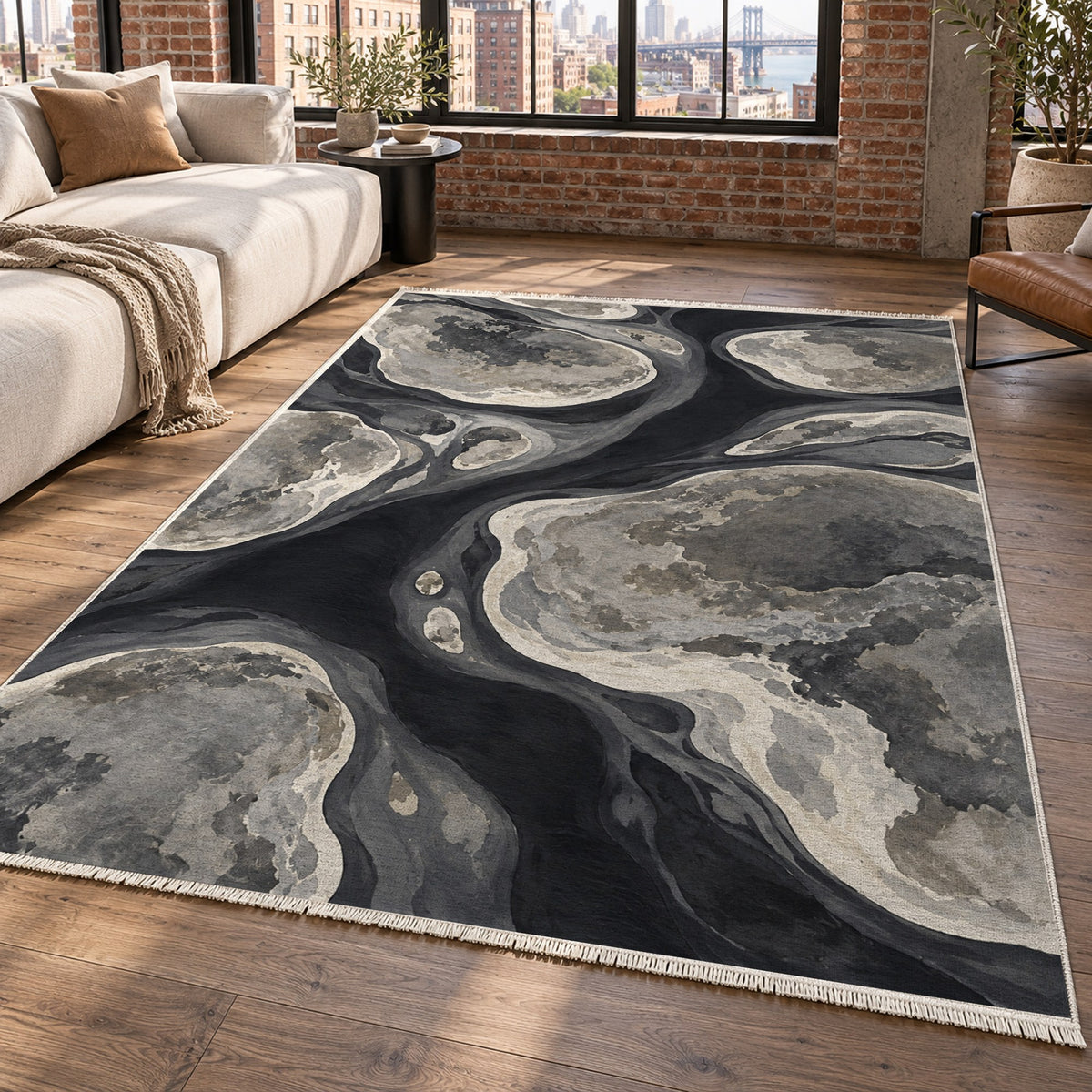 Tidal Islands Charcoal Abstract Washable Rug — new york living