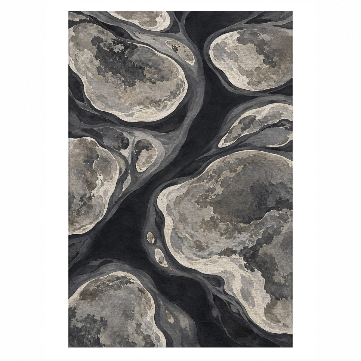 Tidal Islands Charcoal Abstract Washable Rug — top view