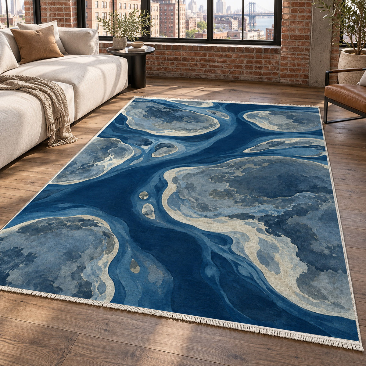Tidal Islands Indigo Abstract Washable Rug — new york living