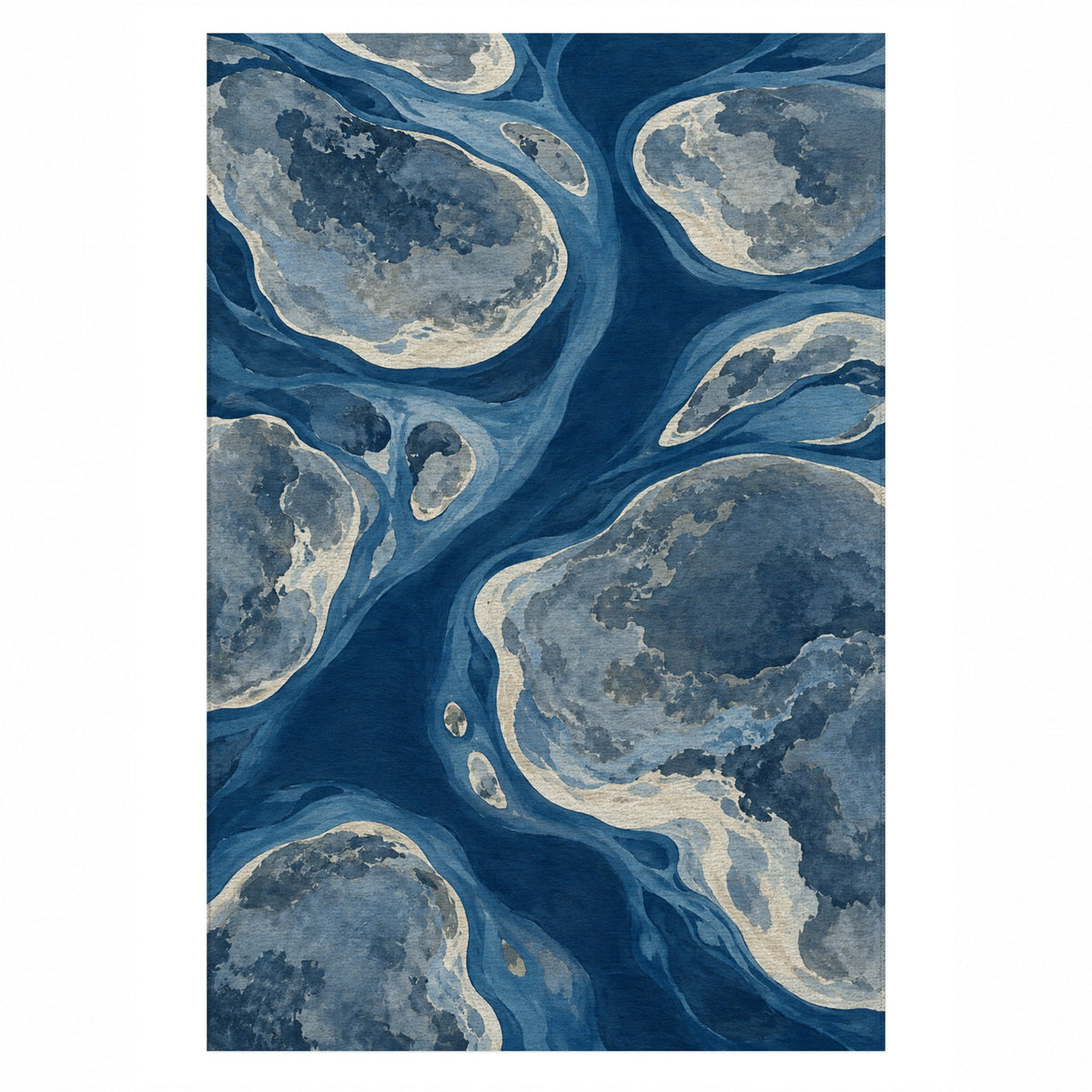 Tidal Islands Indigo Abstract Washable Rug — top view