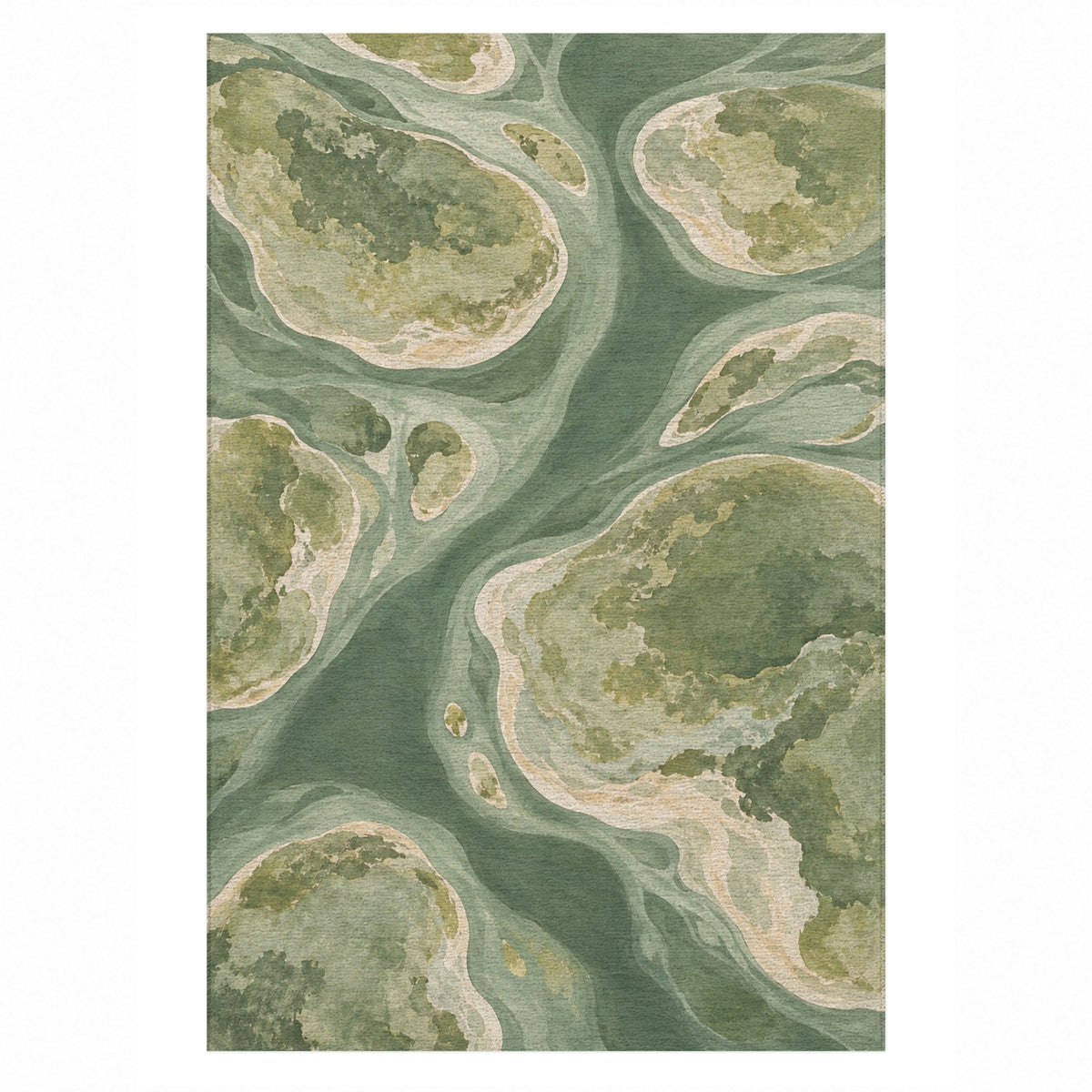 Tidal Islands Sage Abstract Washable Rug — top view