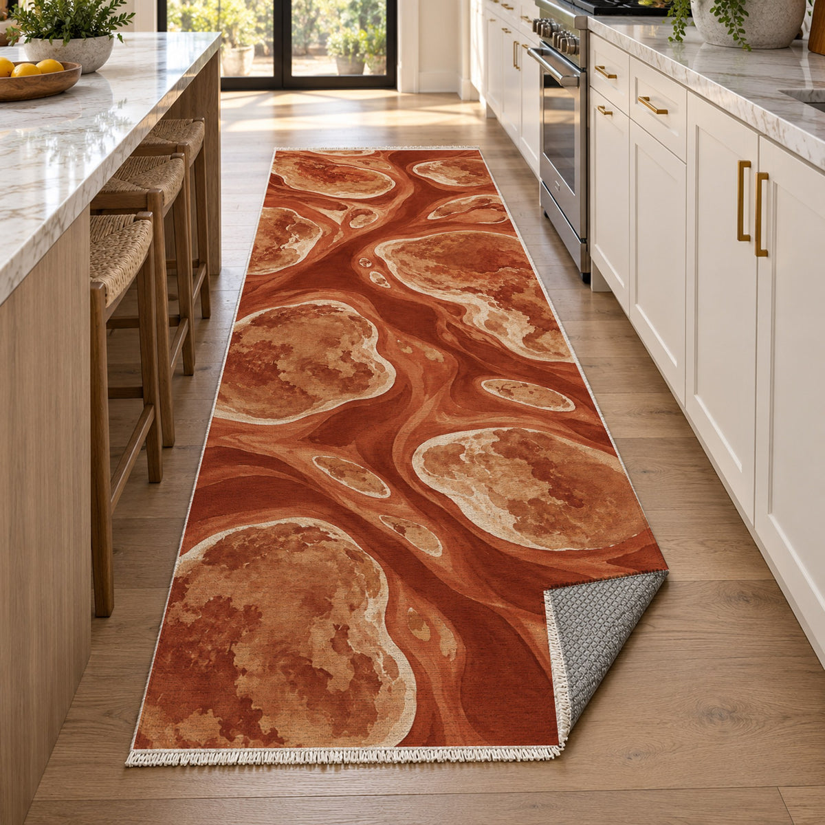 Tidal Islands Terracotta Abstract Washable Rug — new york kitchen runner